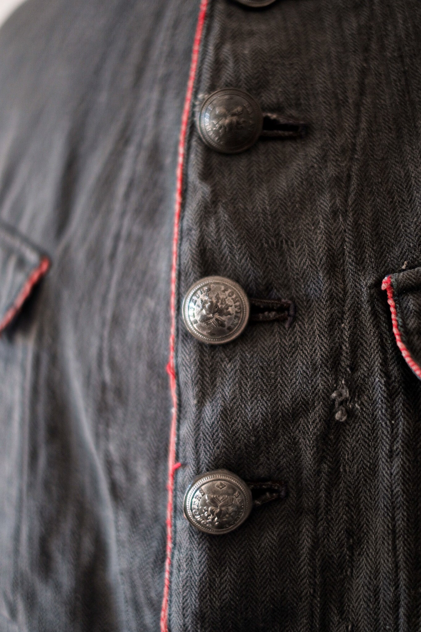 ［~10's］French Vintage Black Linen HBT Fireman Jacket