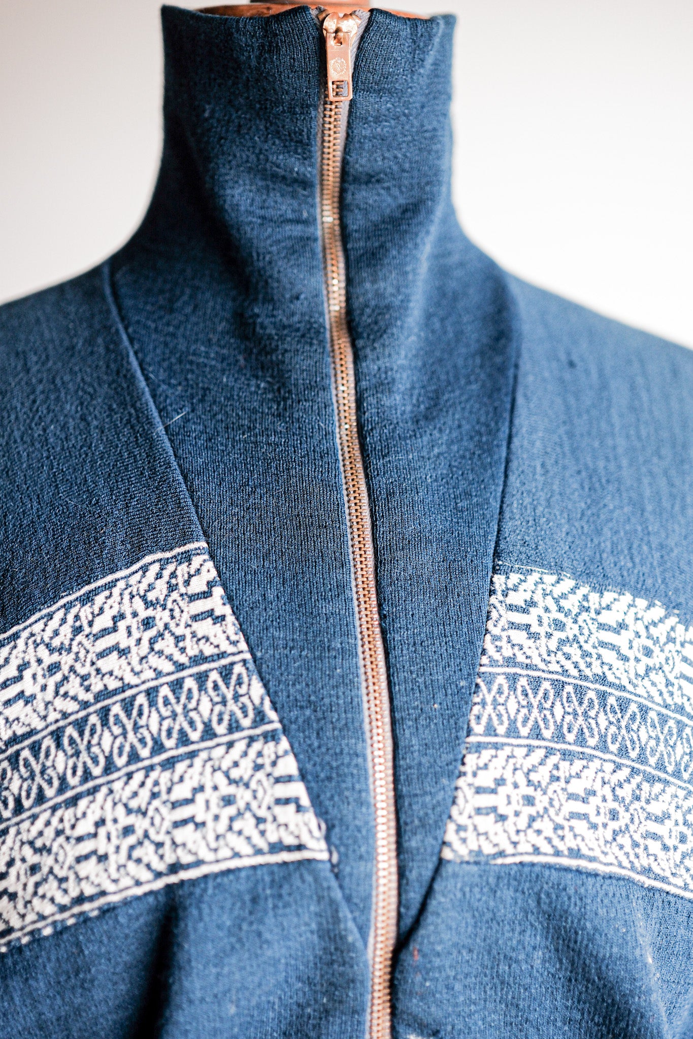 [~ 50's] French Vintage Full Zip Wool Printed Cardigan