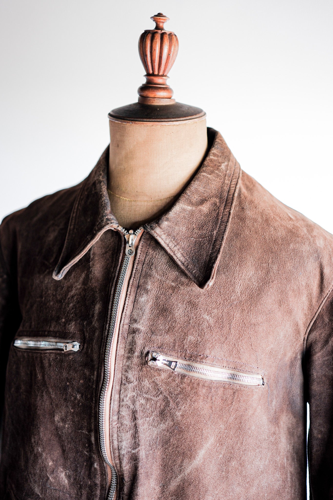 30's】French Vintage Suede Leather Cyclist Jacket