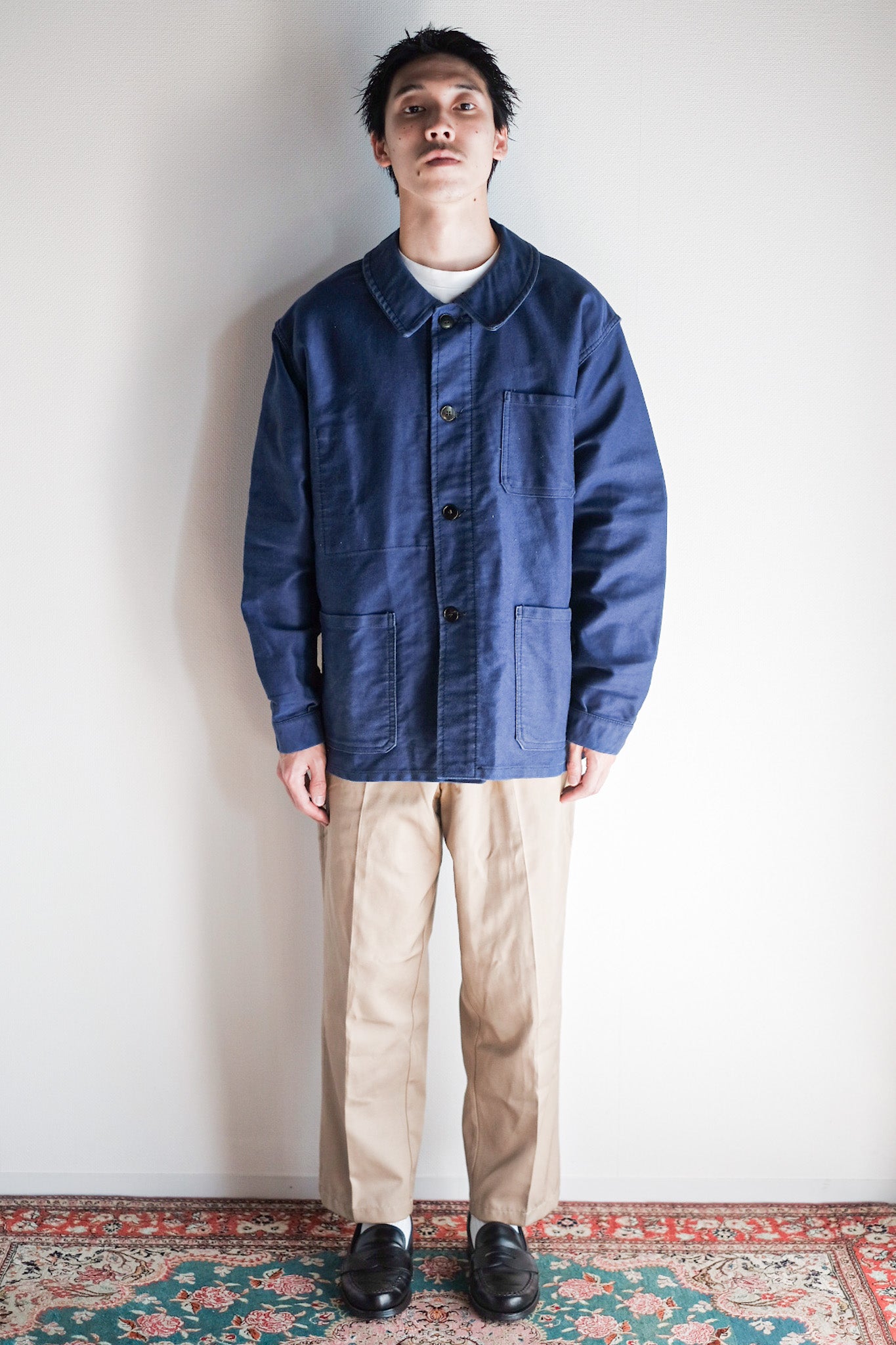 [~ 60's] French Vintage Blue Moleskin Work Jacket "4 Buttons"