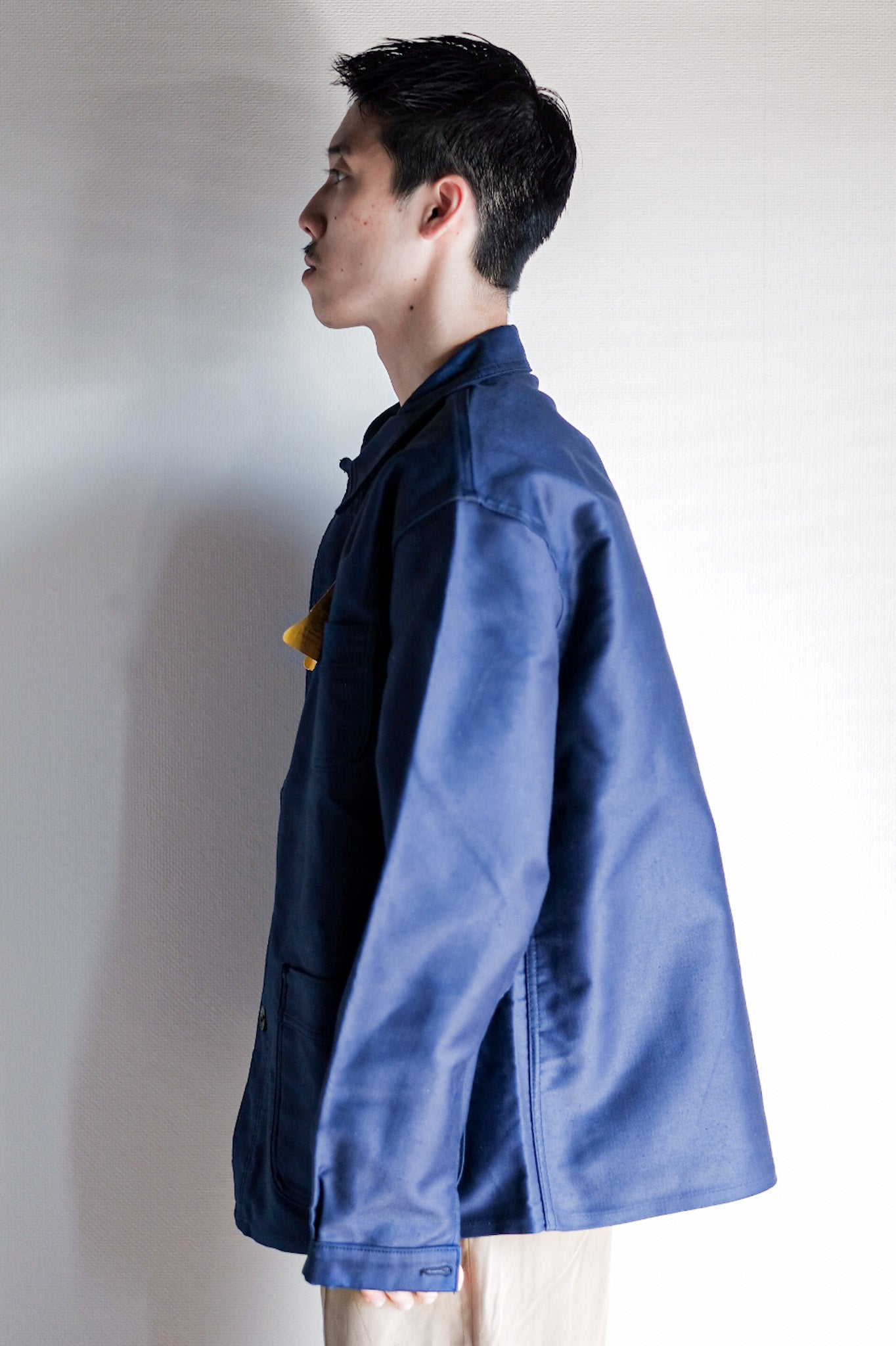 ［~50's］French Vintage Blue Moleskin Work Jacket "Le Mont St. Michel" "Dead Stock"