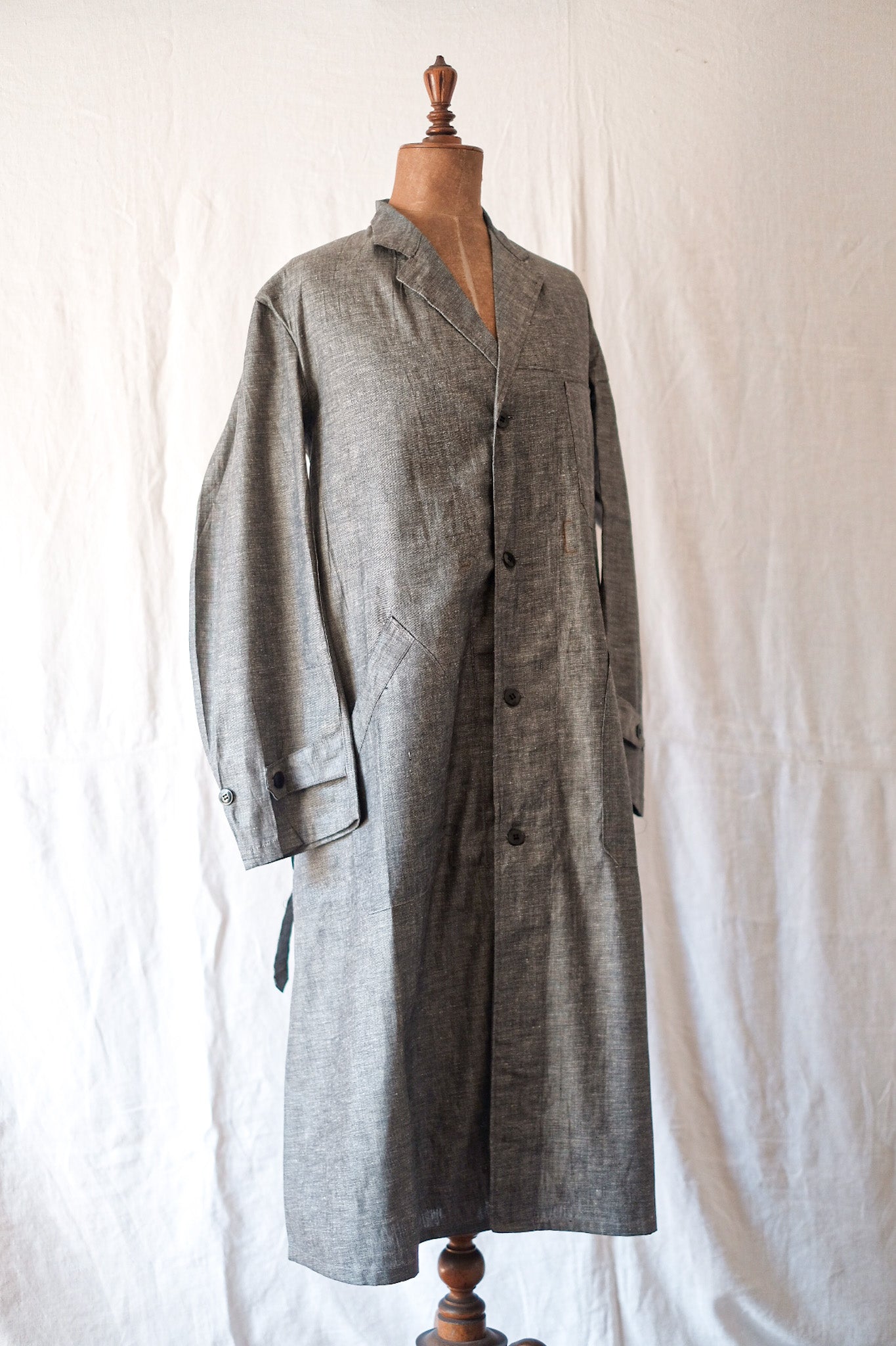 [~ 40's] French Vintage Linen Chambray Atelier Coat "au Molinel" "DEAD STOCK"