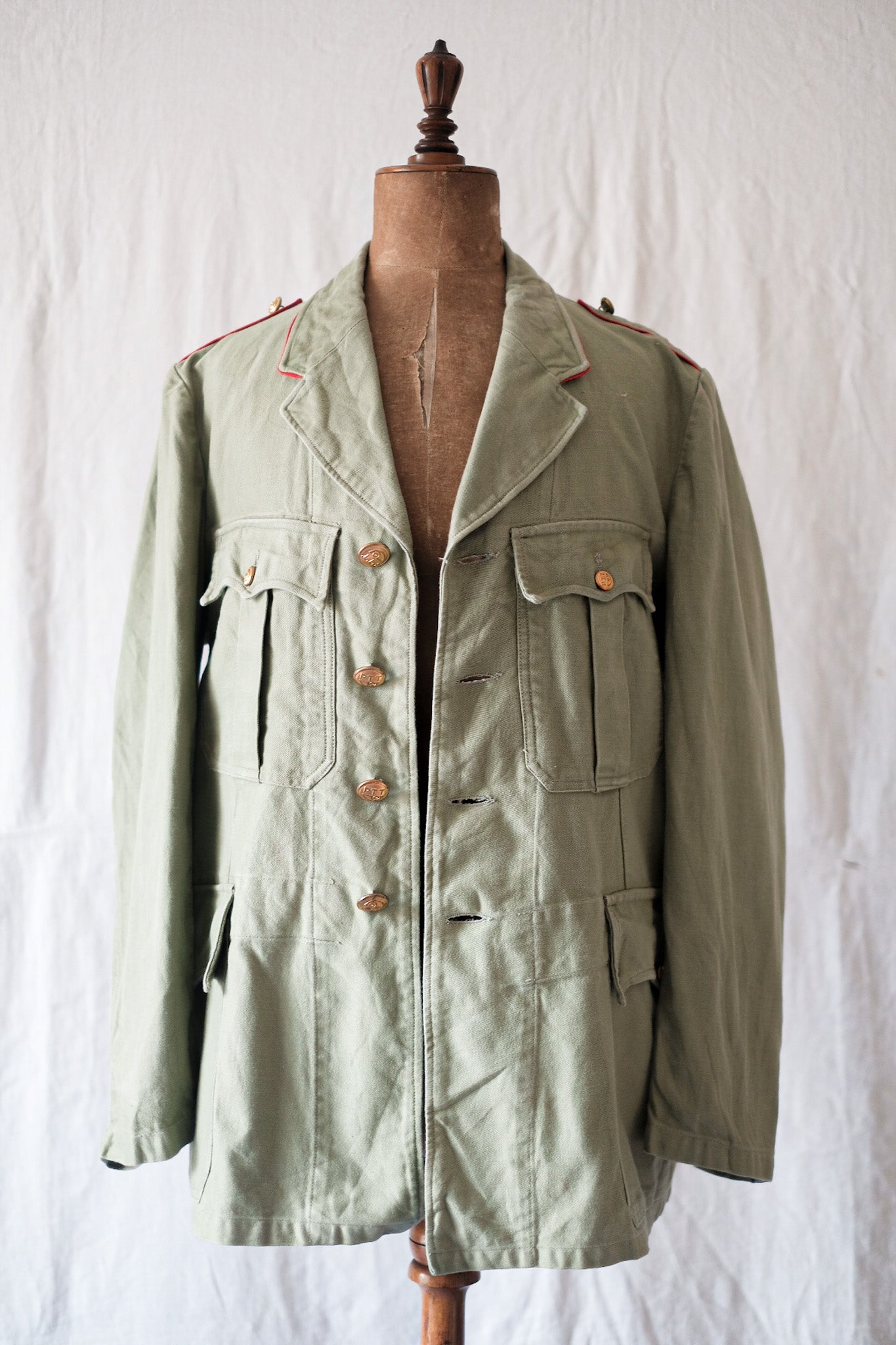 【~40's】French Vintage PTT Green Moleskin Lapel Work Jacket