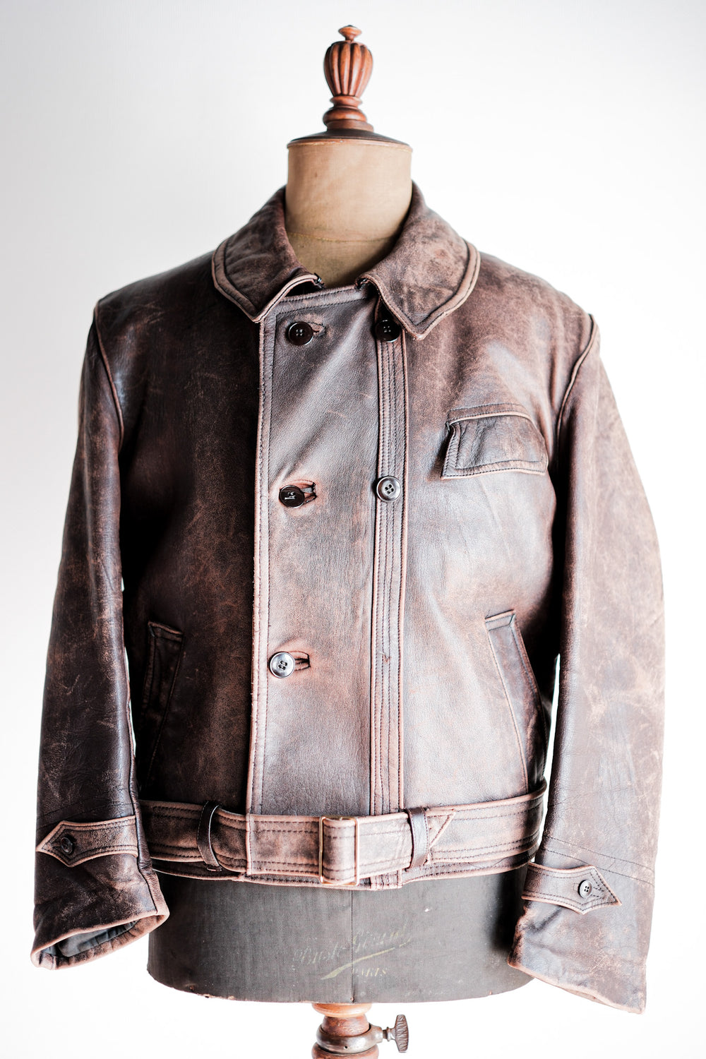 ［~50's］French Vintage Le Corbusier Type Double Breasted Leather Jacket "Unusual Pattern"