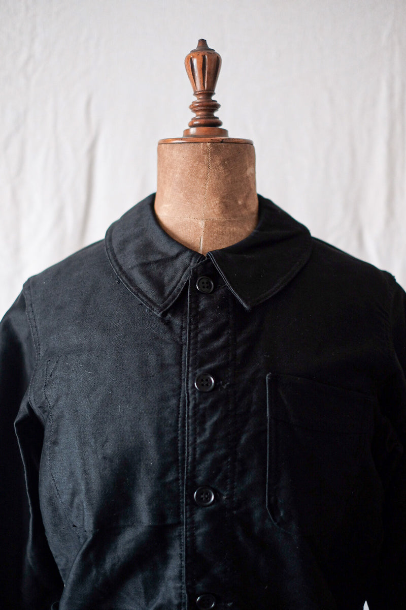 【~40's】French Vintage Black Moleskin Work Jacket