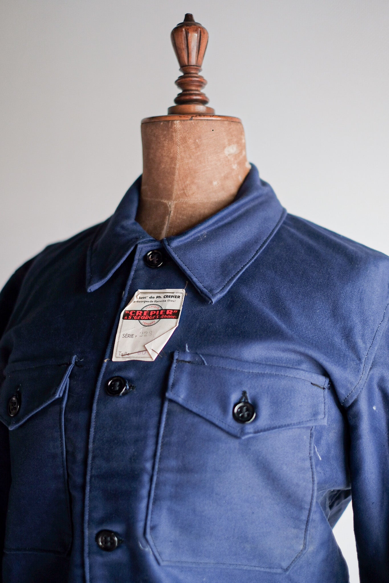 [~ 40's] French Vintage Blue Moleskin Cyclist Jacket "Dead Stock"