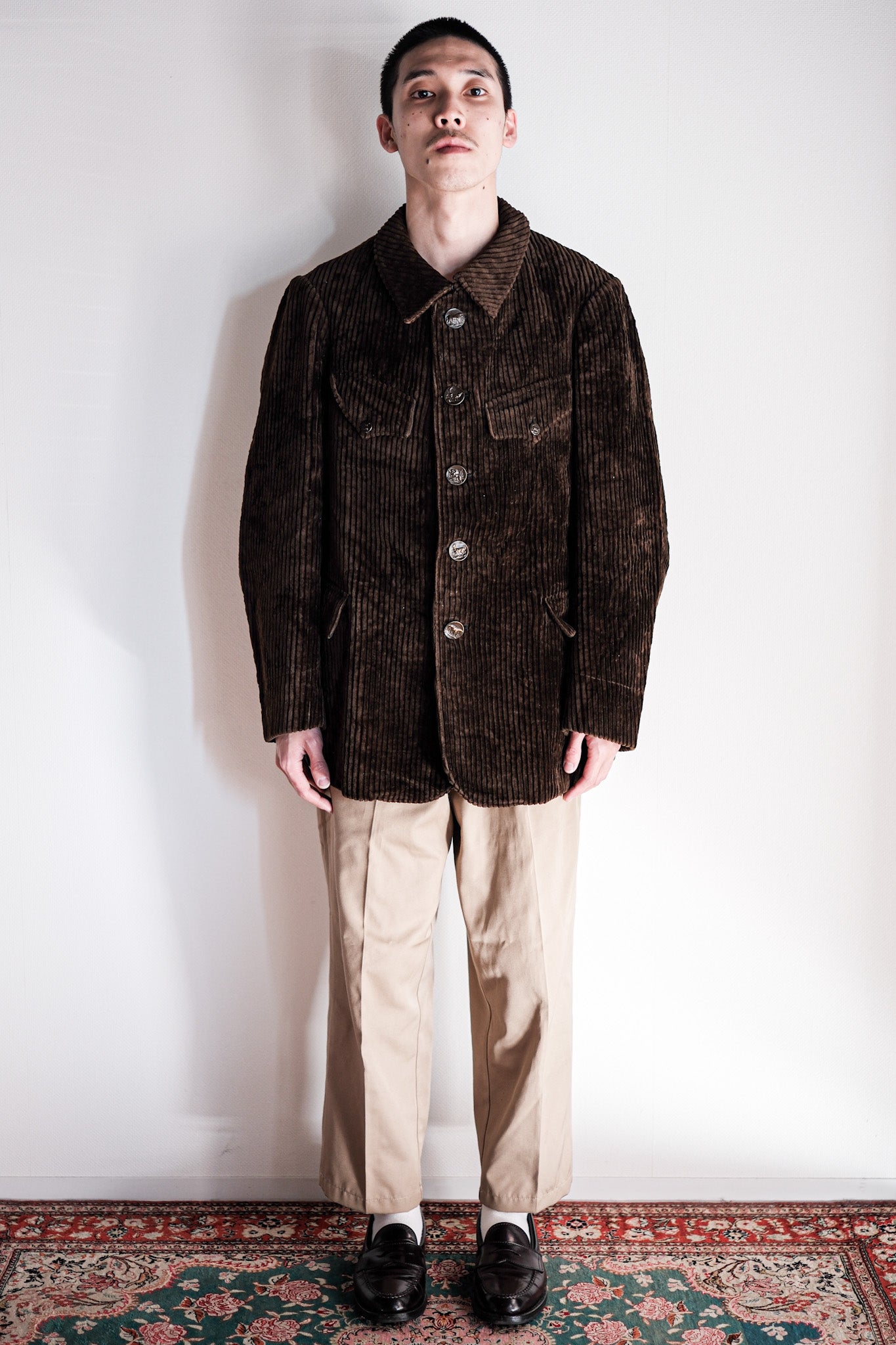 30's】French Vintage Brown Heavy Corduroy Hunting Jacket 