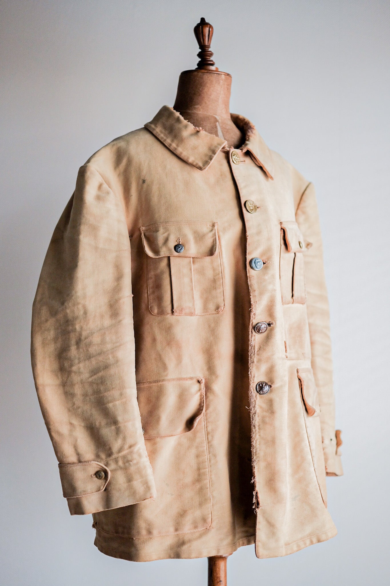 ［~30's］French Vintage Moleskin Hunting Jacket With Chin Strap
