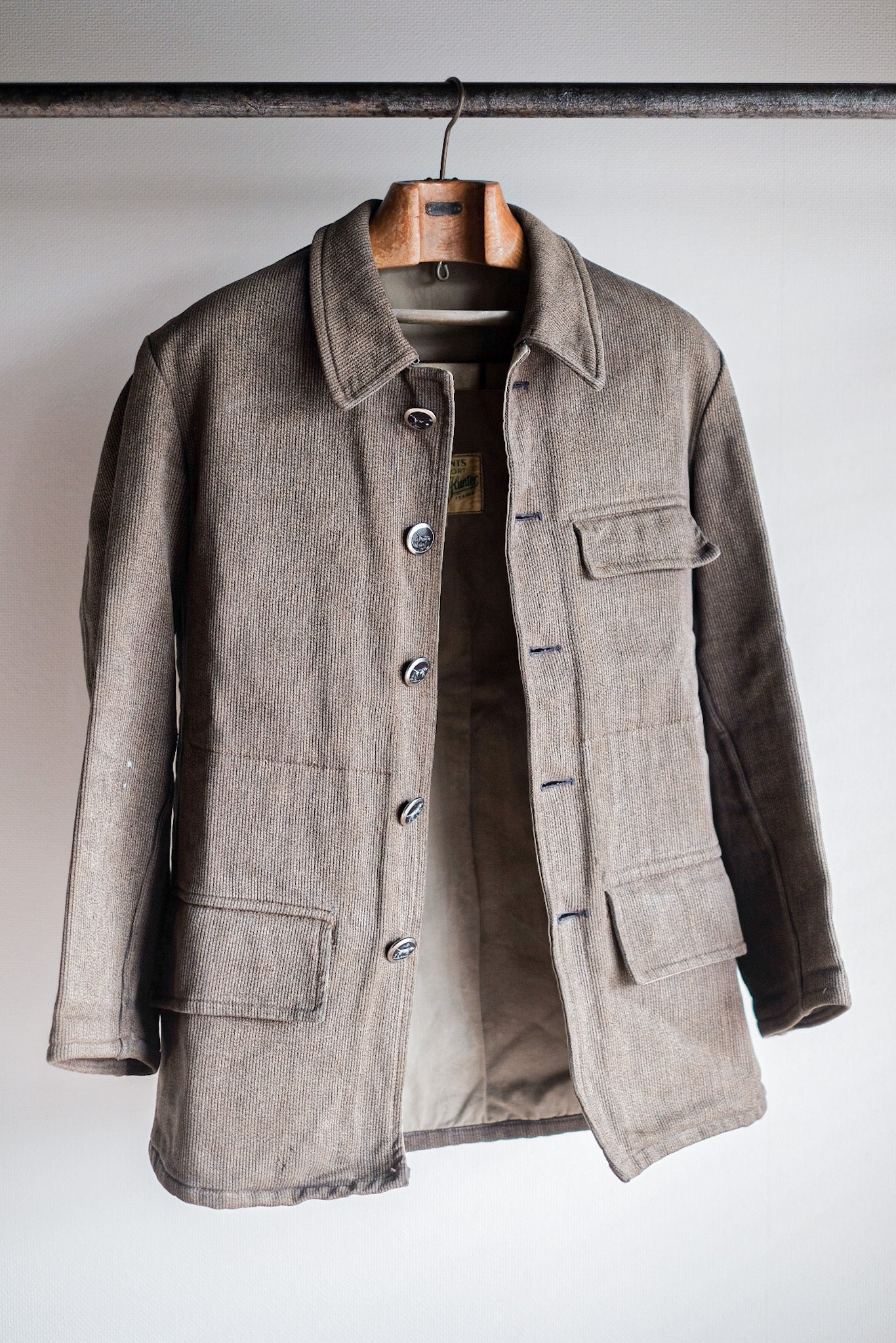 ［~60's］French Vintage Brown Salt & Pepper Cotton Pique Hunting Jacket