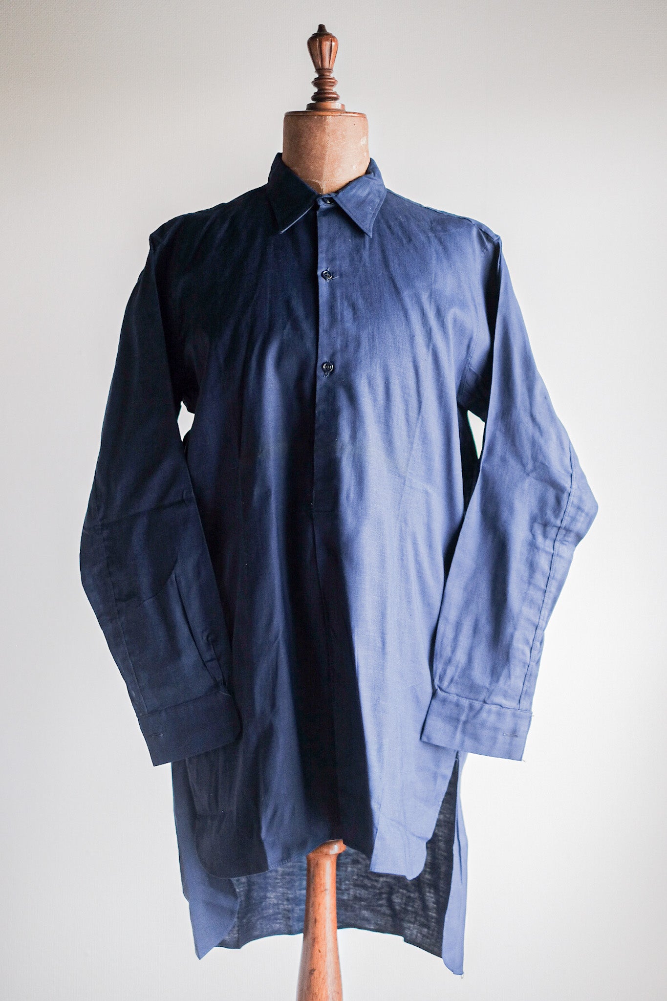 [~ 40's] เสื้อเชิ้ตผ้าลินินอินดิโก้วินเทจฝรั่งเศส "Dead Stock"