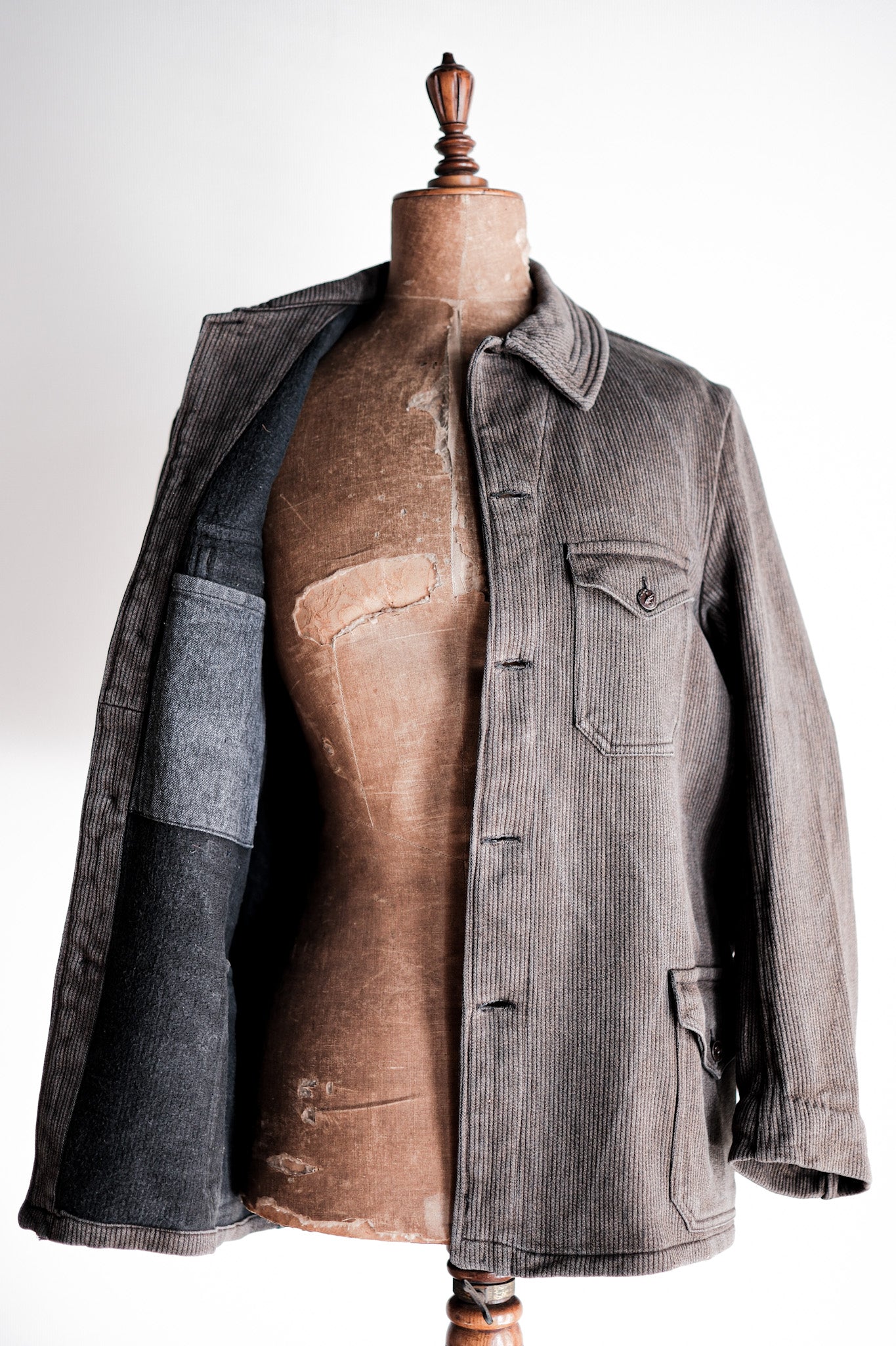 ［~40's］French Vintage Brown Salt & Pepper Cotton Pique Hunting Jacket