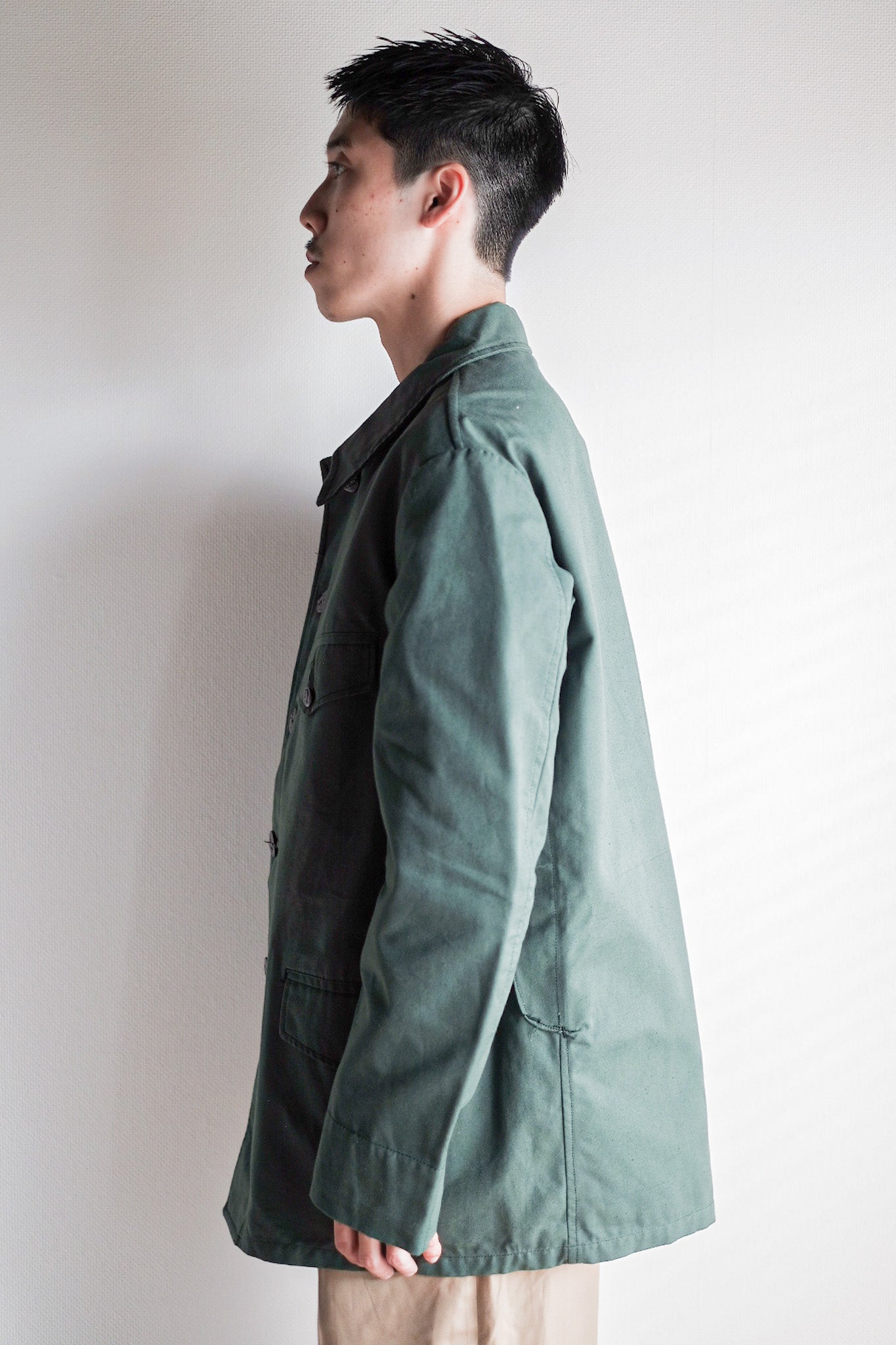［~50's］French Vintage Green Cotton Hunting Jacket With Chin Strap "Dead Stock"