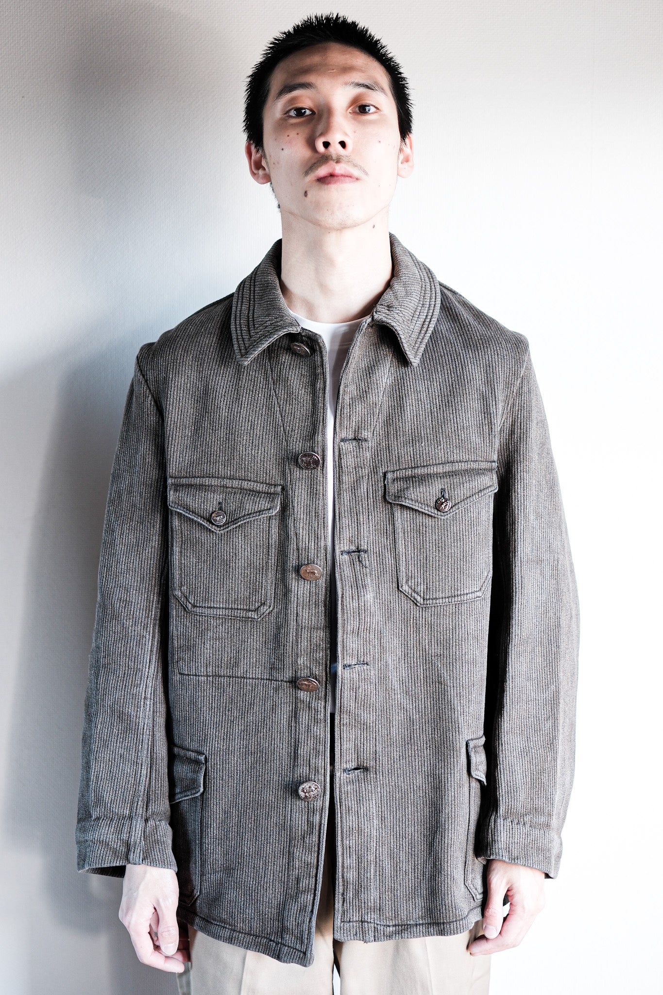 ［~40's］French Vintage Brown Salt & Pepper Cotton Pique Hunting Jacket