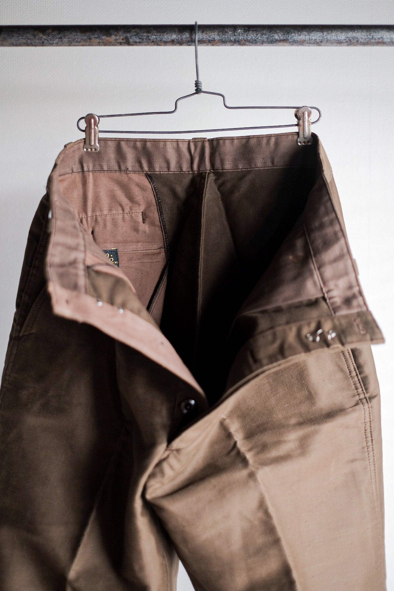 [~ 50's] French Vintage Brown Moleskin Work Pants "Dead Stock"