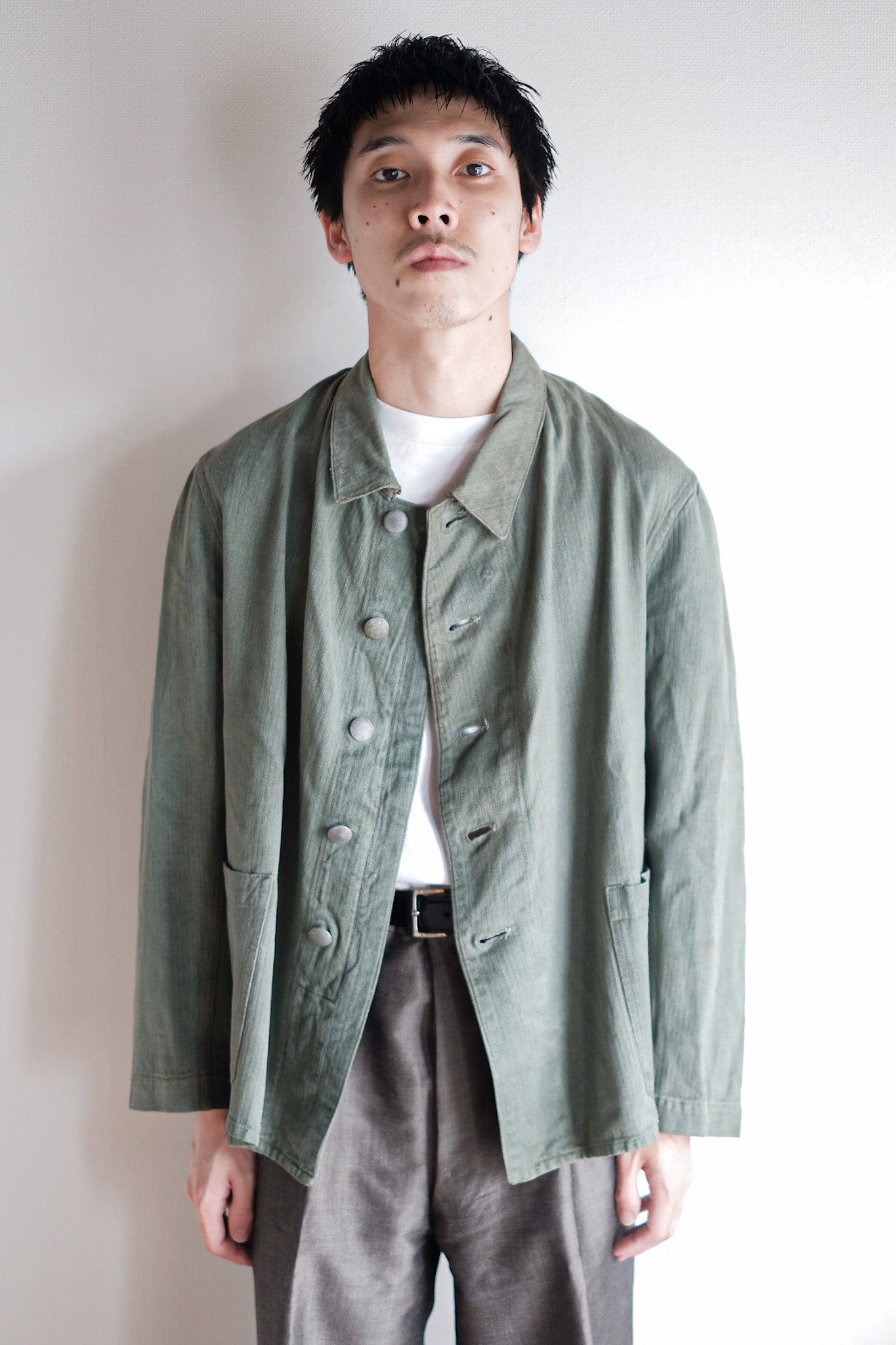［~30's］WW2 German Army Drillich Green HBT Linen Jacket