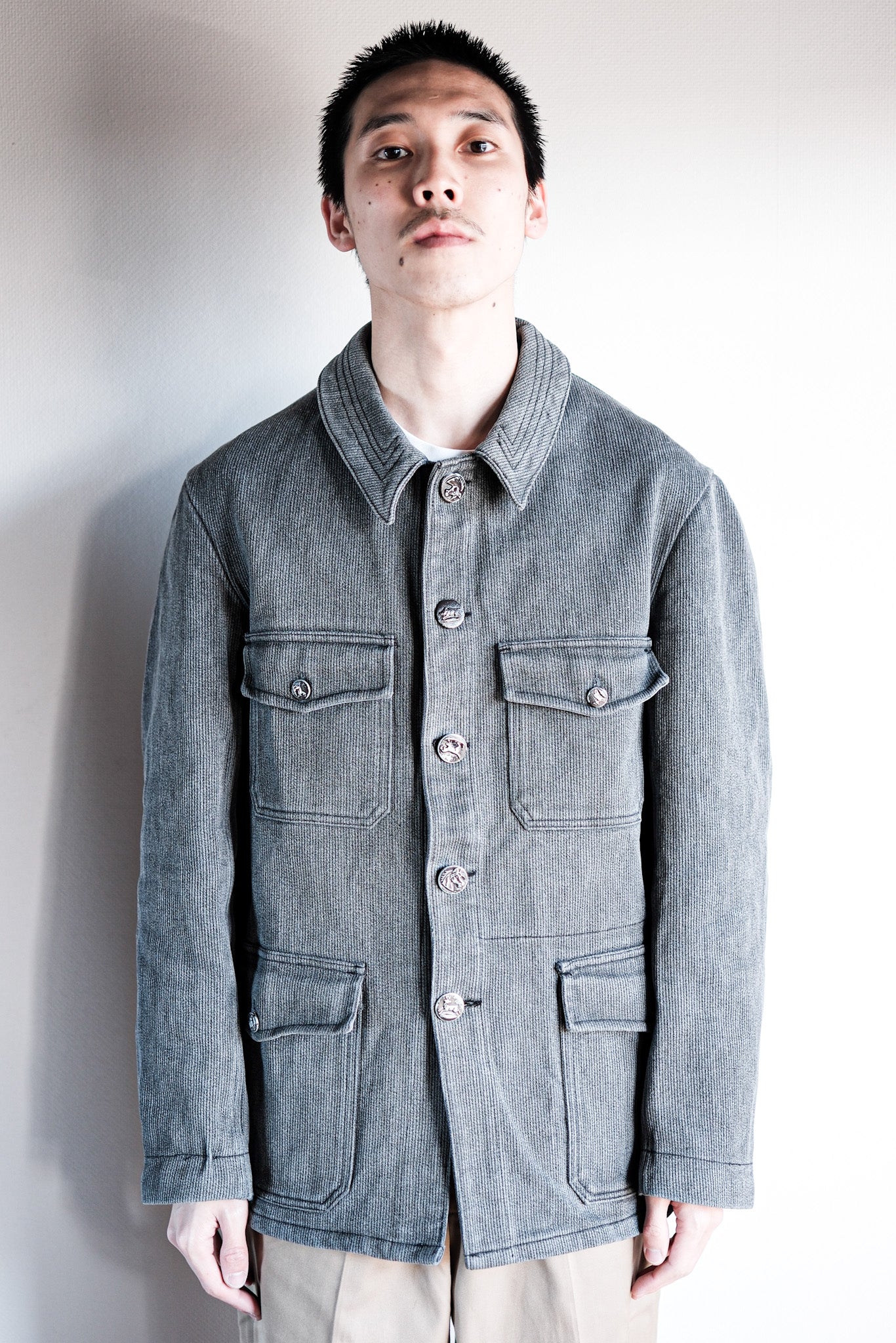 [~ 60's] French Vintage Gray Cotton Pique Hunting Jacket