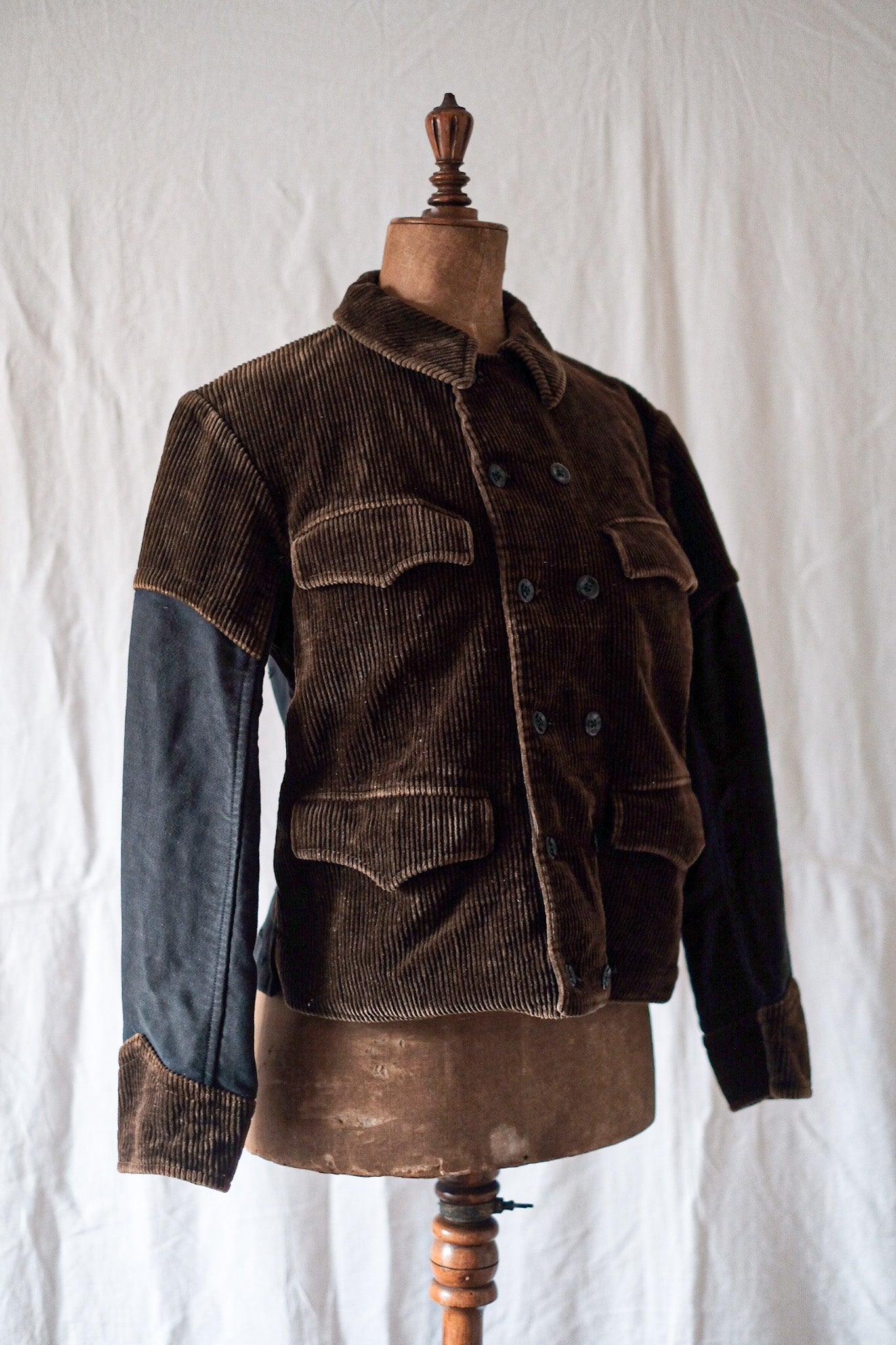 [~ 40's] Belge vintage brun nucuroy x noire de la veste de travail à double poitrine