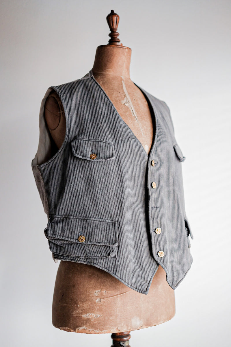 [~ 30's] French Vintage Grey Cotton Pique Hunting Gilet