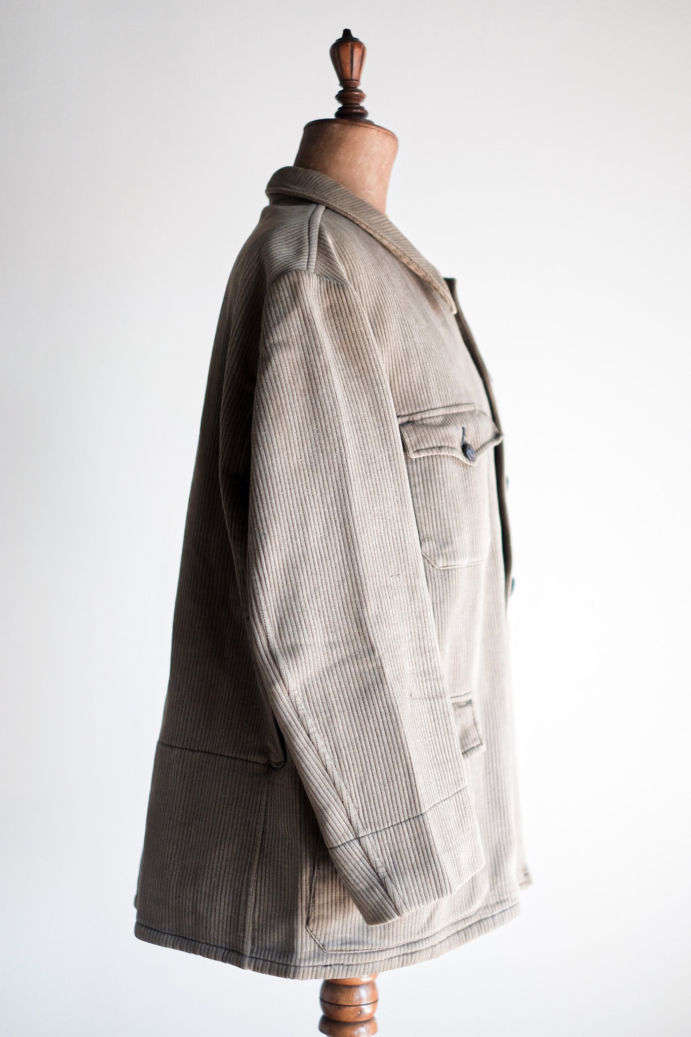 ［~40's］French Vintage Brown Cotton Pique Hunting Jacket With Chin Strap