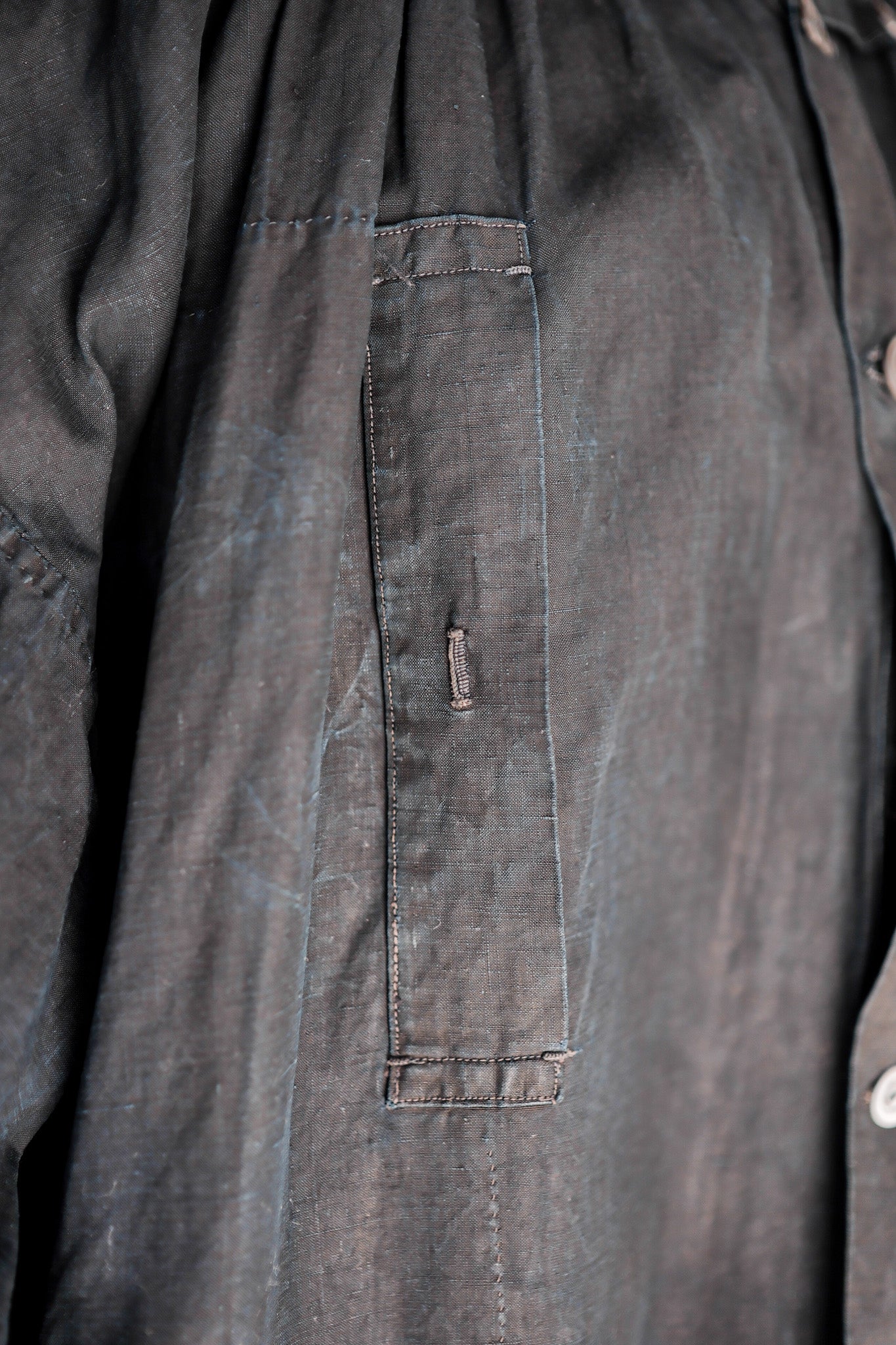 【Early 20th C】French Antique Indigo Linen Smock Open Type "Biaude"