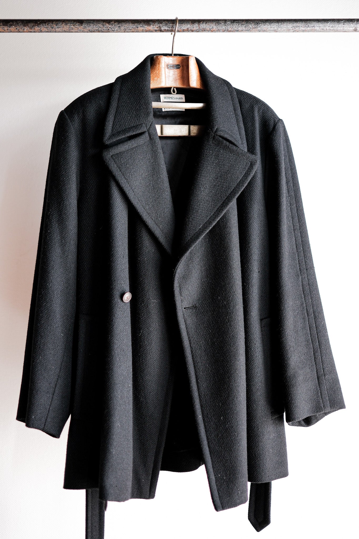 00's】Old Hermès Paris Cashmere Mix Wool Belted Coat by Martin Margie