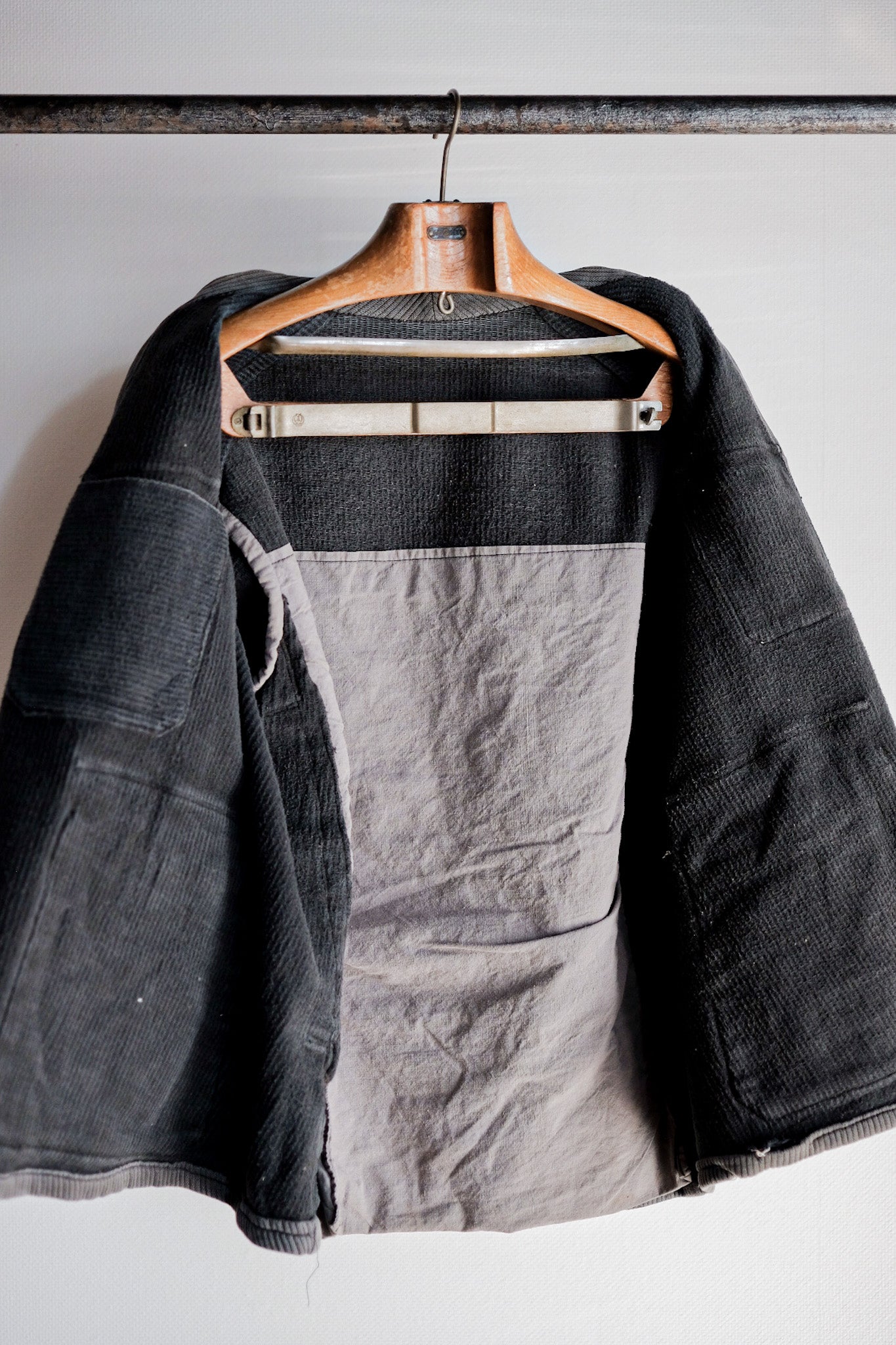 ［~30's］French Vintage Gray Cotton Pique Hunting Jacket With Chin Strap
