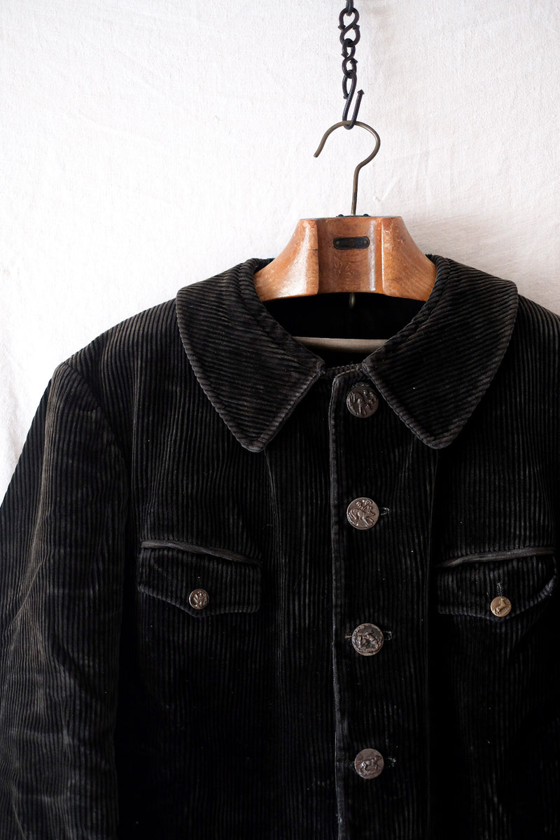 【~30's】French Vintage Black Corduroy Hunting Gamekeeper Jacket