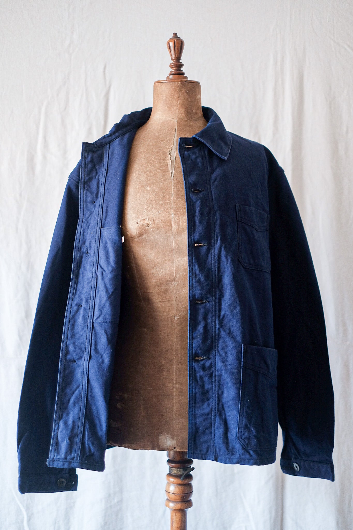 [~ 50's] แจ็คเก็ตผ้าฝ้ายสีน้ำเงินวินเทจฝรั่งเศส "Le Mont St. Michel"