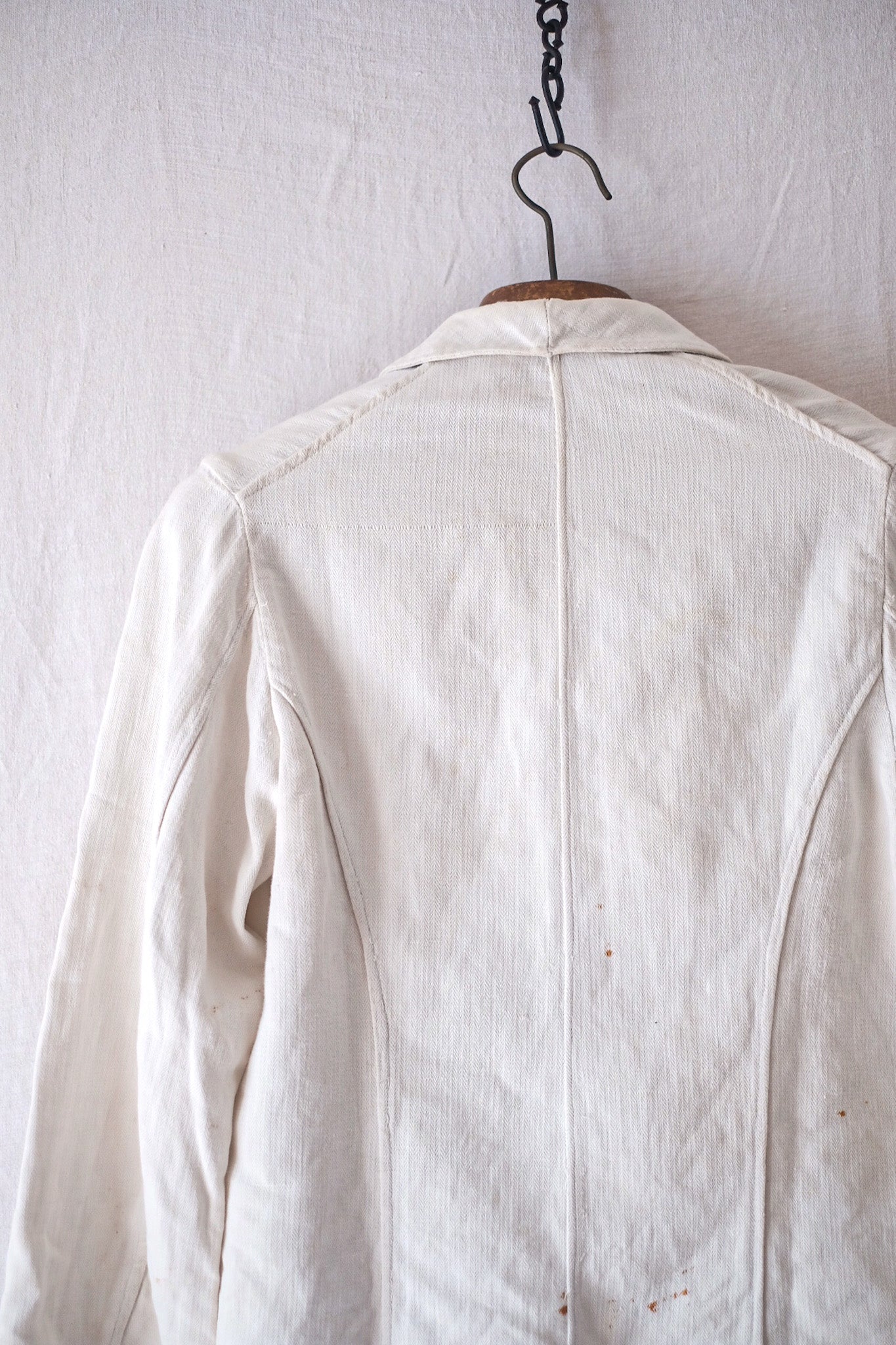 [〜20年代]法國復古白棉花HBT雙胸部工作夾克