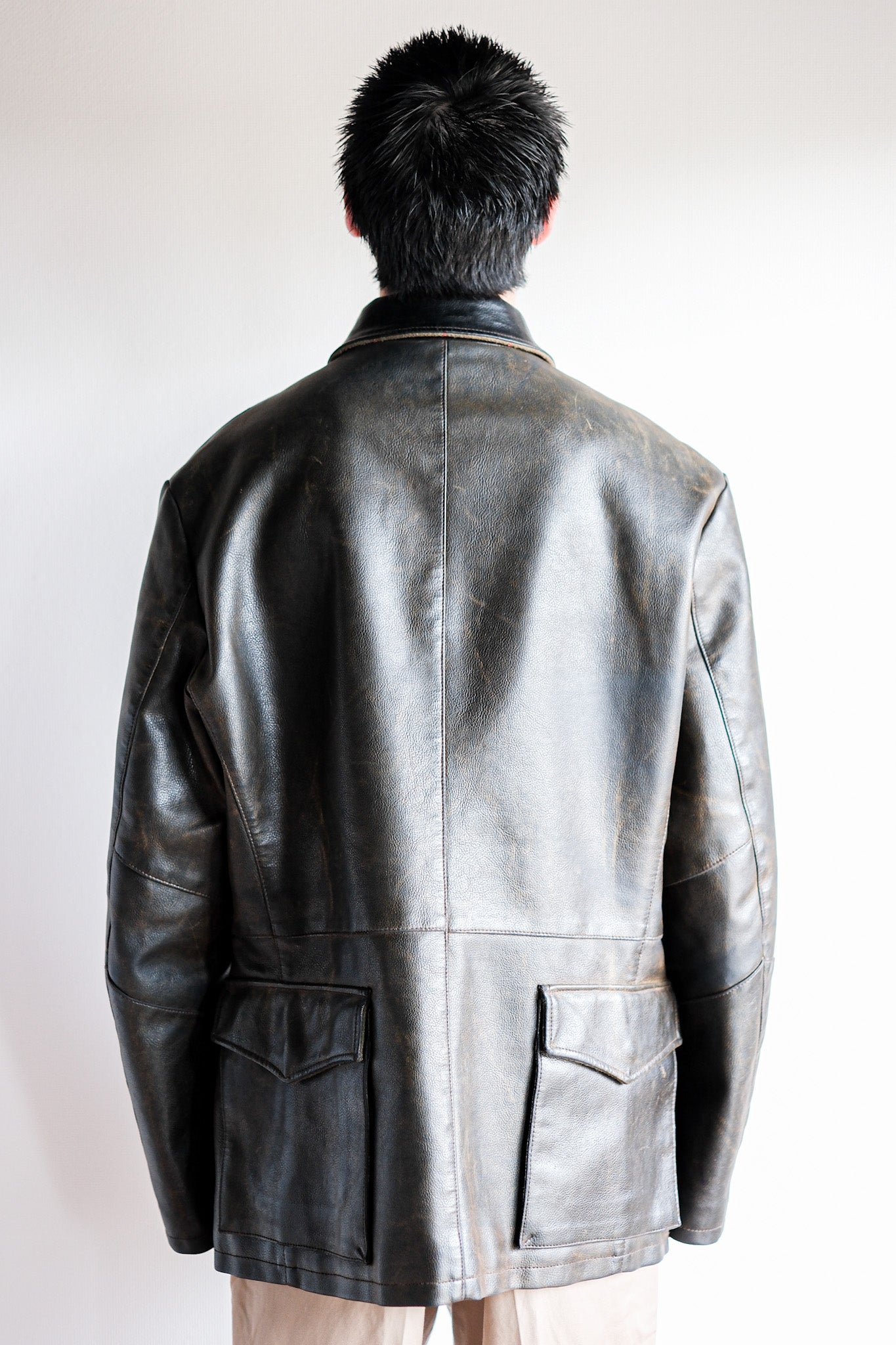 【~90’s】Old ARMANI JEANS M-59 Type PVC Leather Jacket