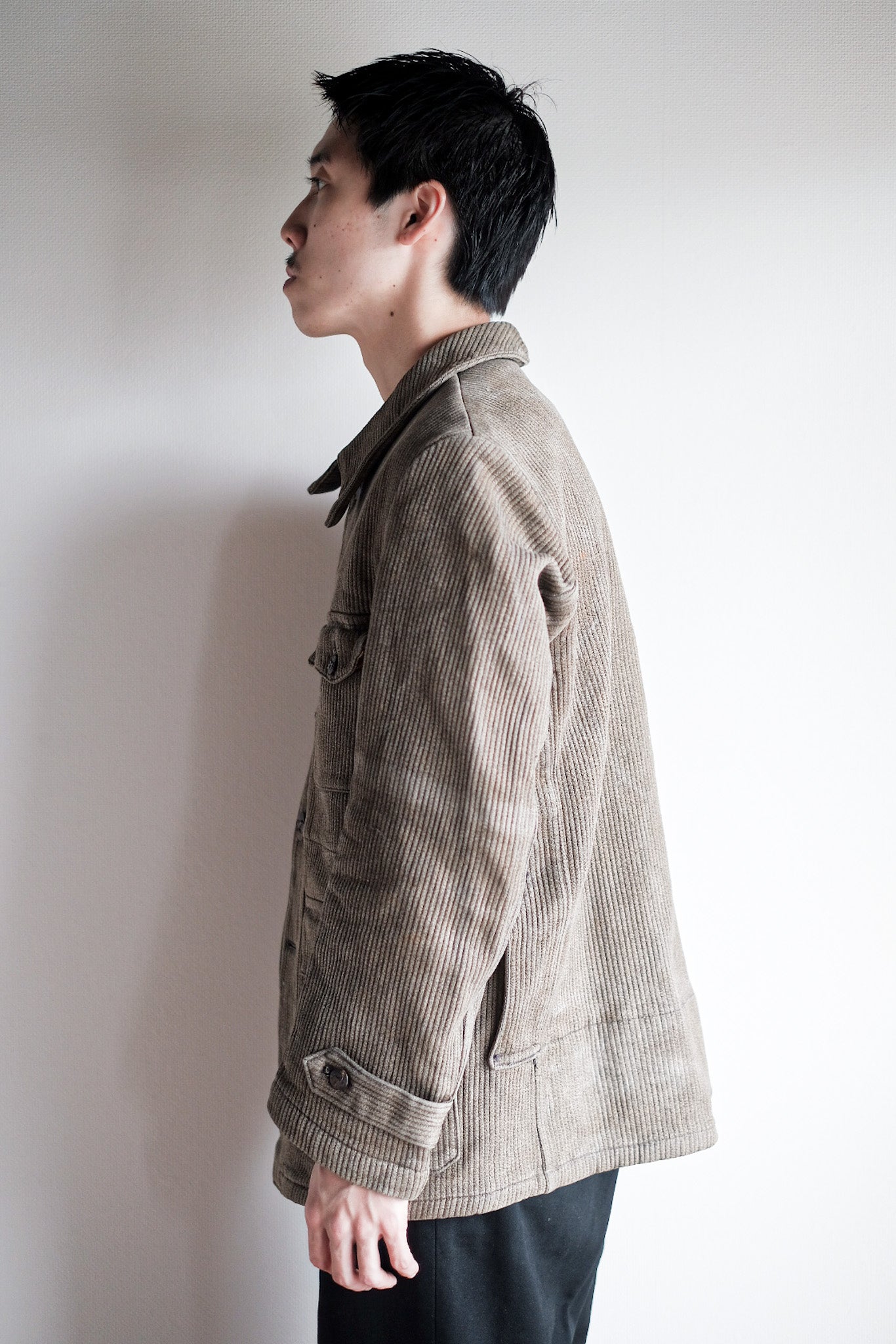 ［~40's］French Vintage Brown Salt & Pepper Cotton Pique Hunting Jacket