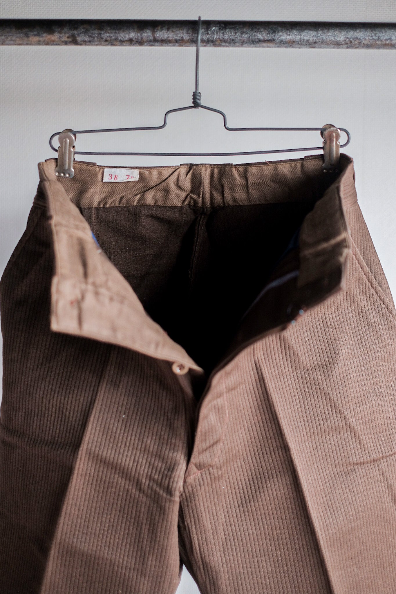 [~ 50's] French Vintage Brown Cotton Pique Pique กางเกง "Dead Stock"