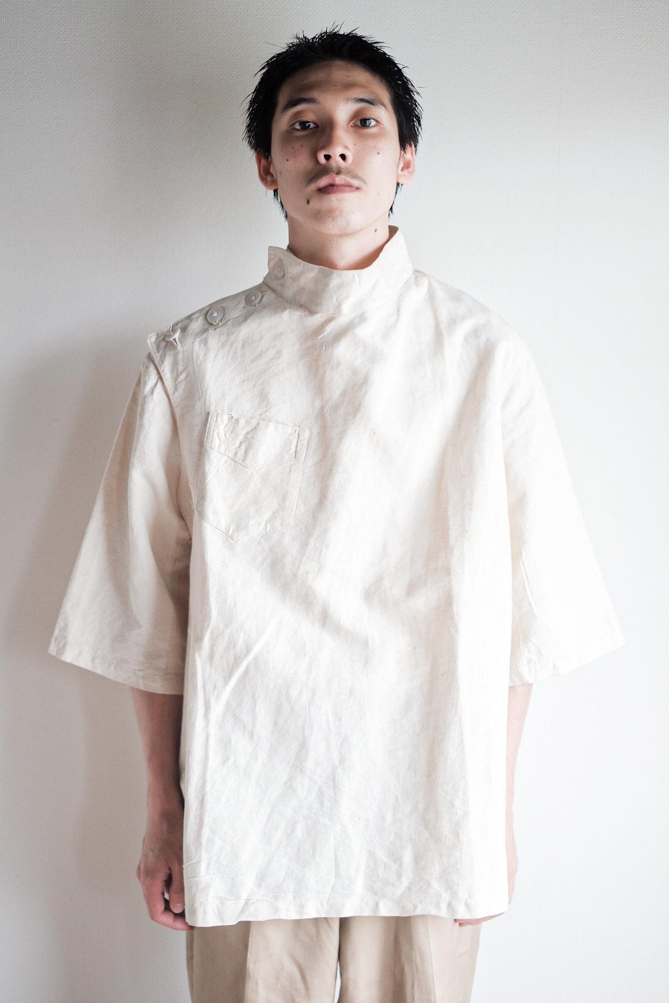 ［~50's］French Army Linen Jacket Hospital Military "Dead Stock"