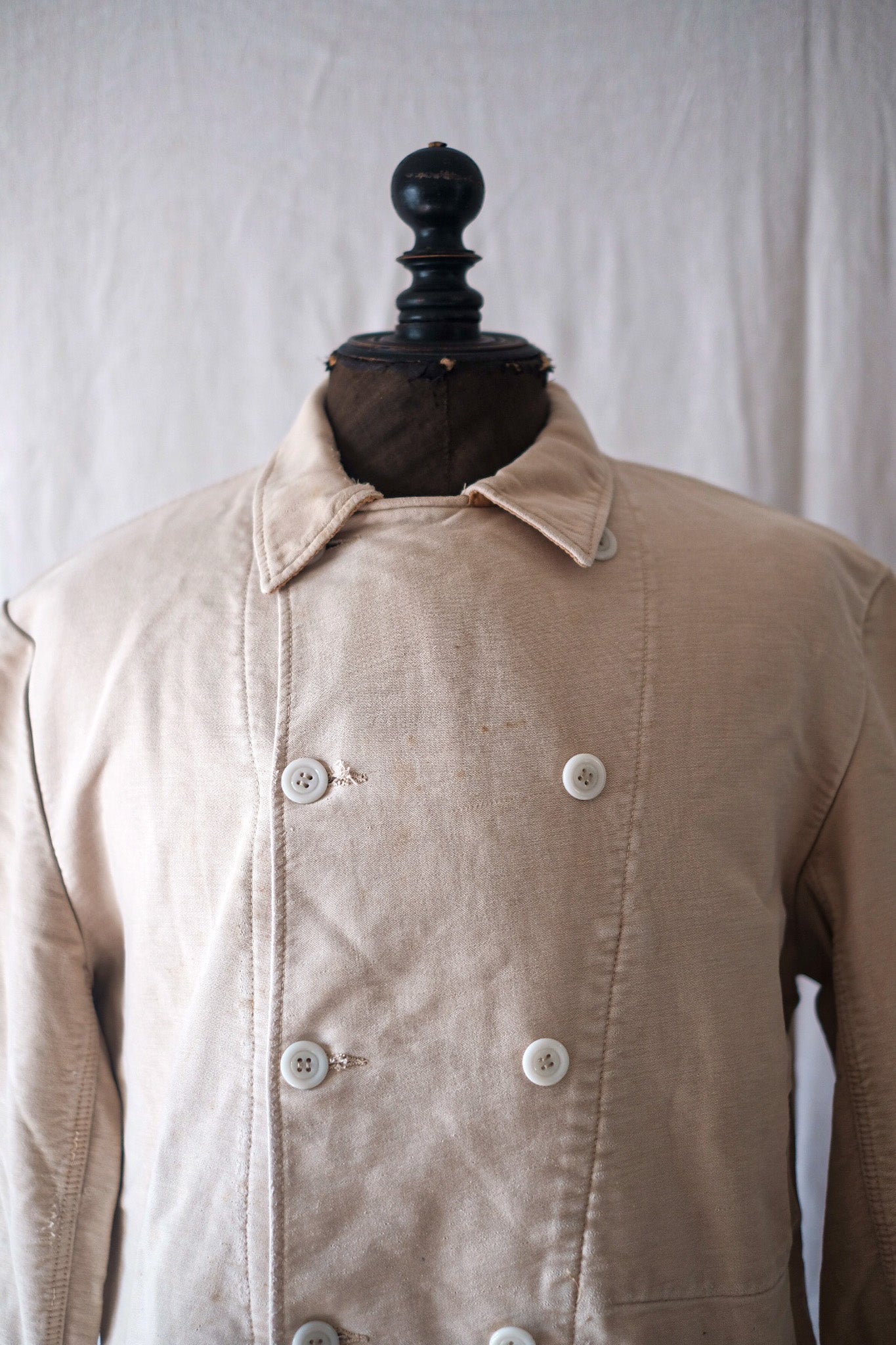 [〜50年代]法國復古白摩爾斯金雙胸部工作夾克