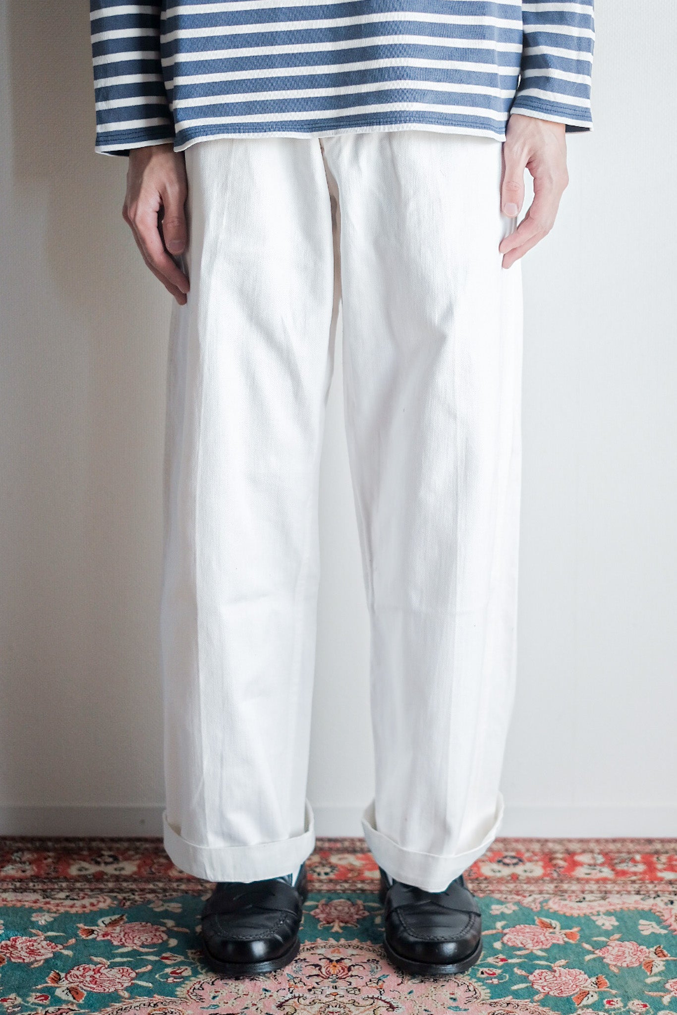 【~50's】French Army White Cotton Trousers Size. 84