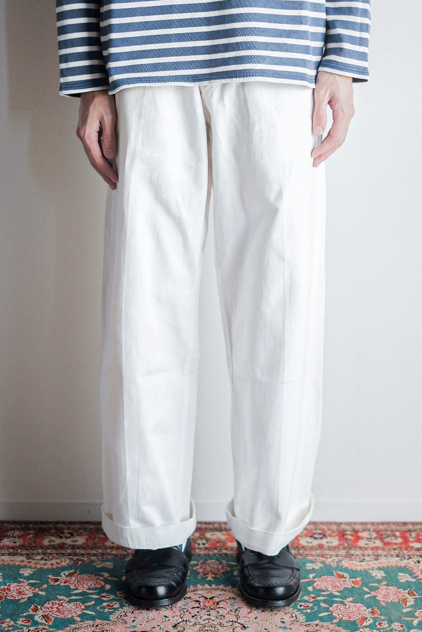 ［~50's］French Army White Cotton Trousers Size. 84
