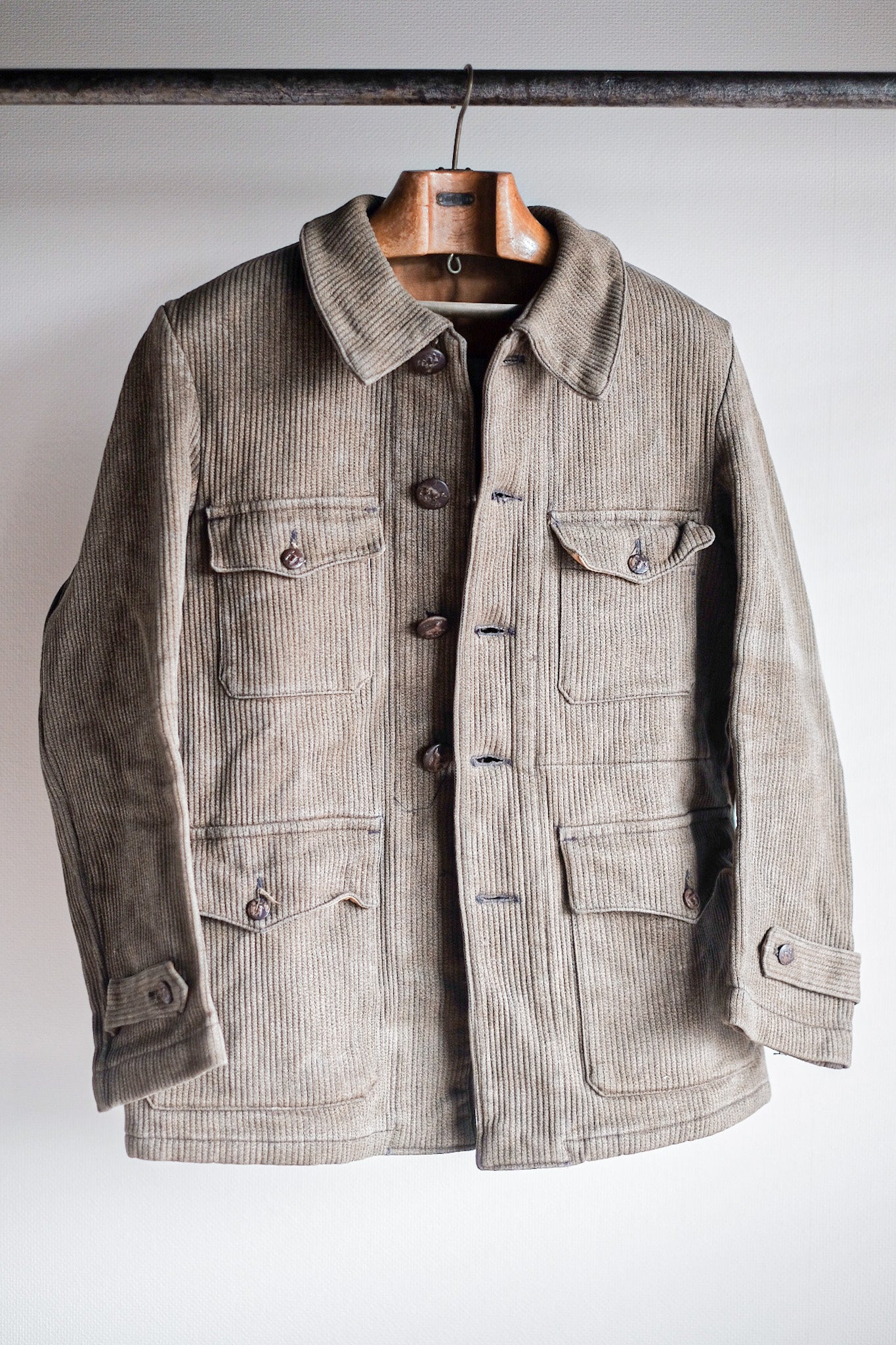 ［~40's］French Vintage Brown Salt & Pepper Cotton Pique Hunting Jacket