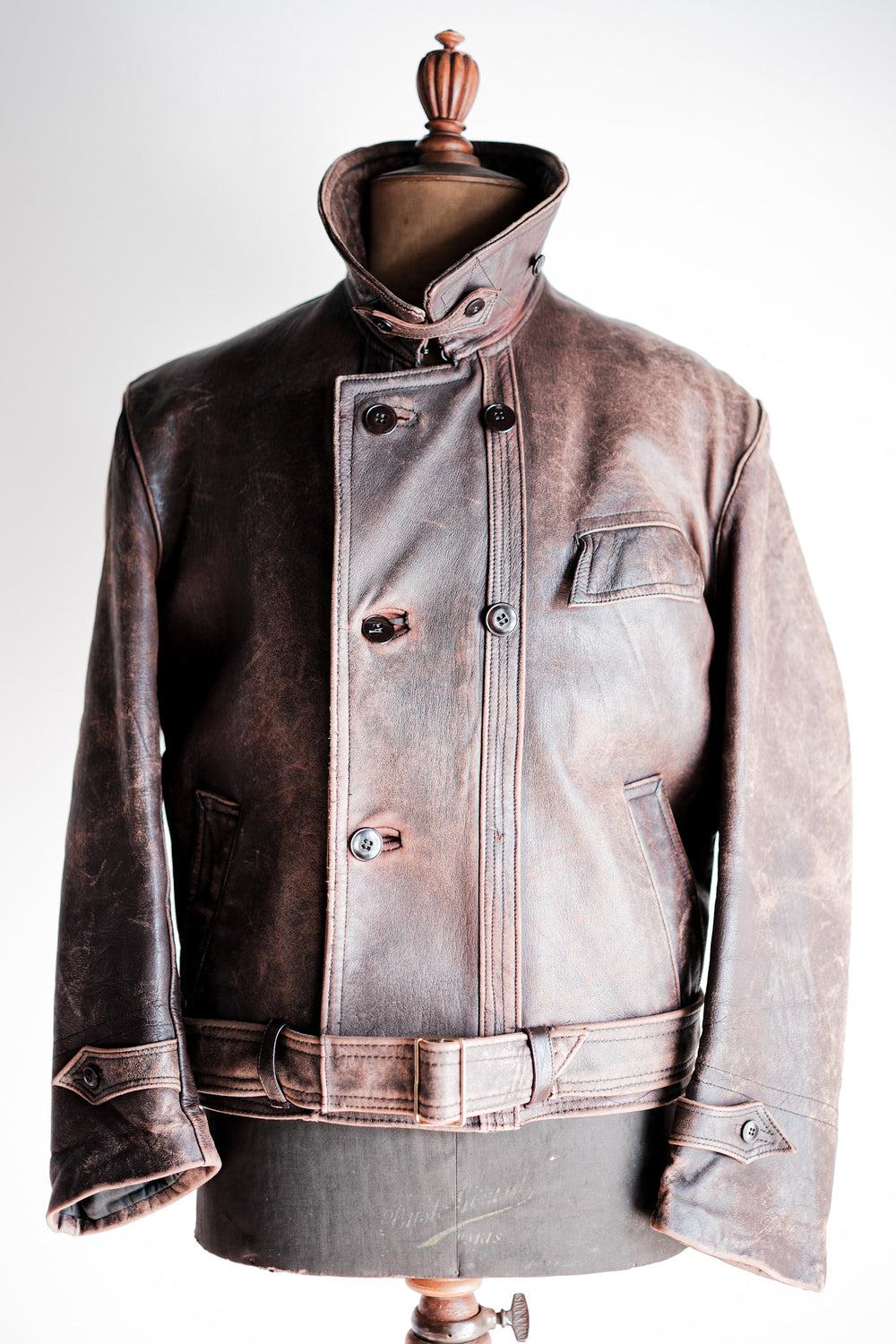 ［~50's］French Vintage Le Corbusier Type Double Breasted Leather Jacket "Unusual Pattern"