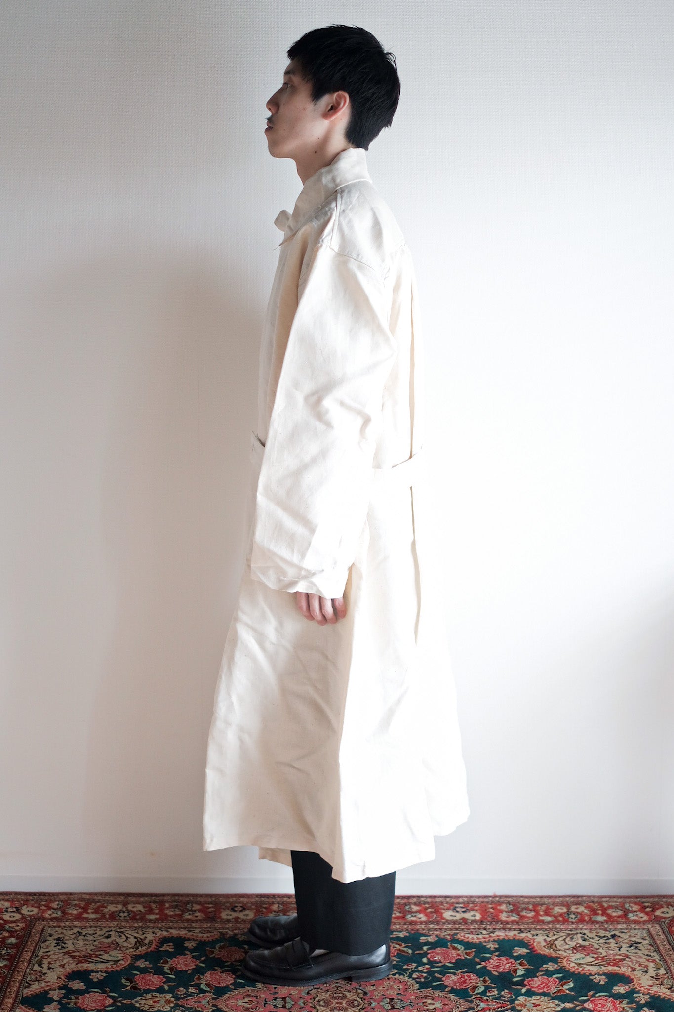 ［~50's］French Army Double Breasted Linen Coat Hospital Military "Dead Stock"