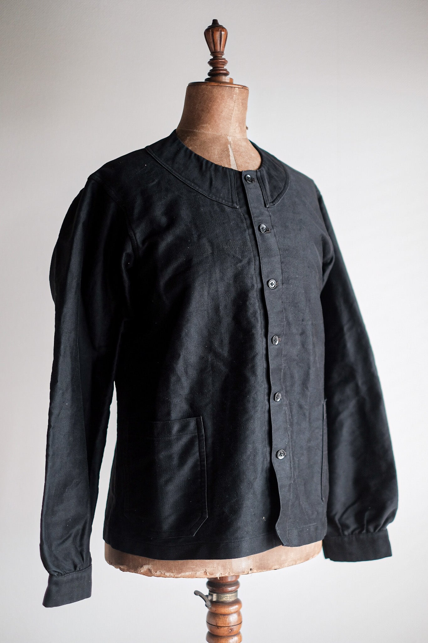 [~ 20's] French Vintage Black Moleskin Work Jacket "6 Buttons" "Dead Stock"