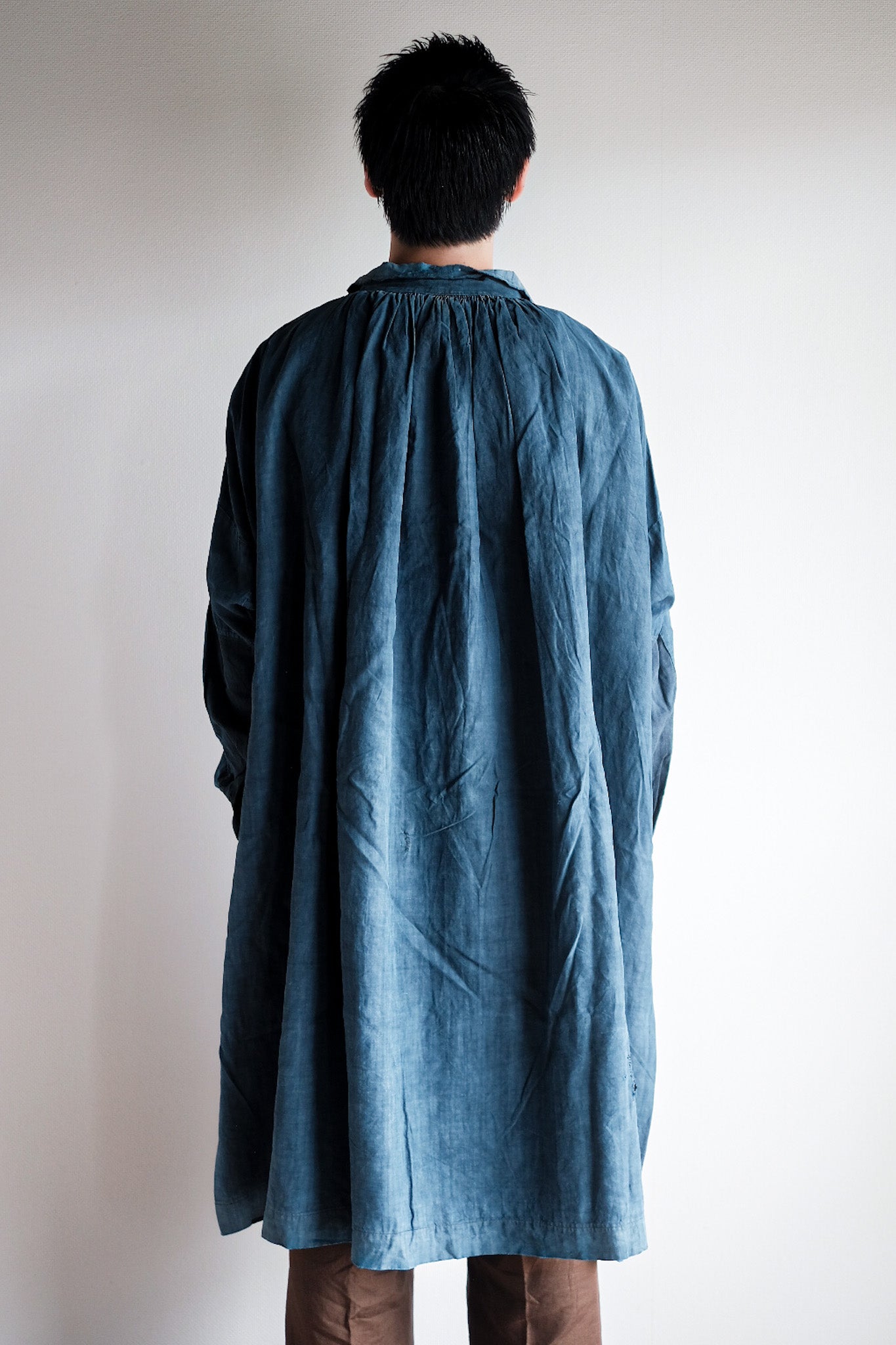 ［Early 20th C］French Antique Indigo Linen Smock Open Type "Biaude"