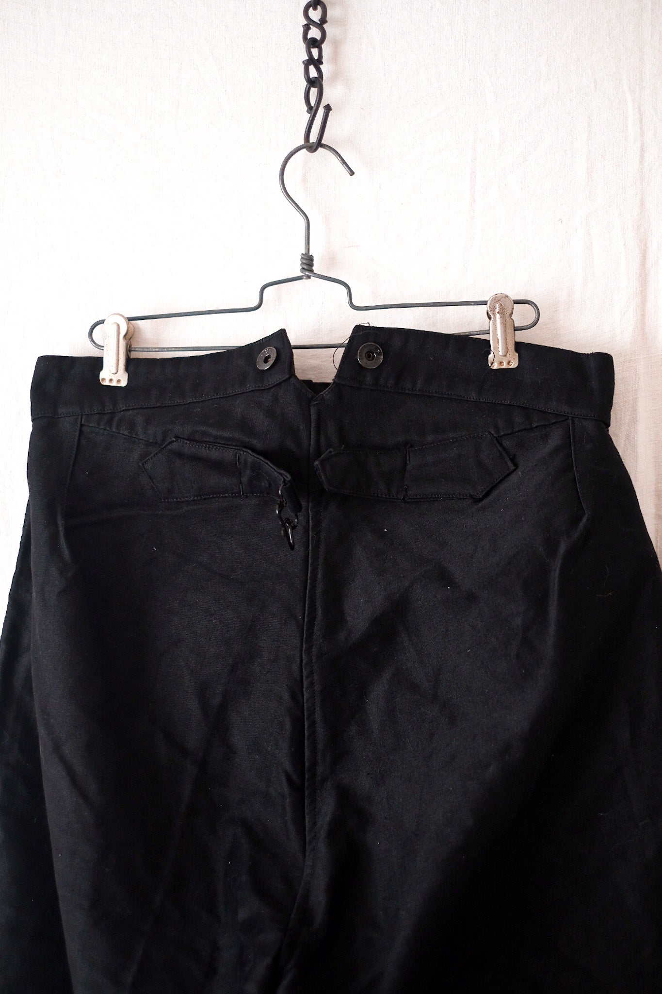 [~ 30's] French Vintage Black Moleskin Work Pants "Dead Stock"