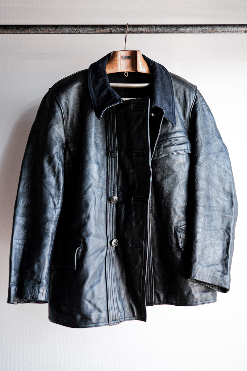 【~50's】French Vintage Le Corbusier Leather Work Jacket "Wool Collar"