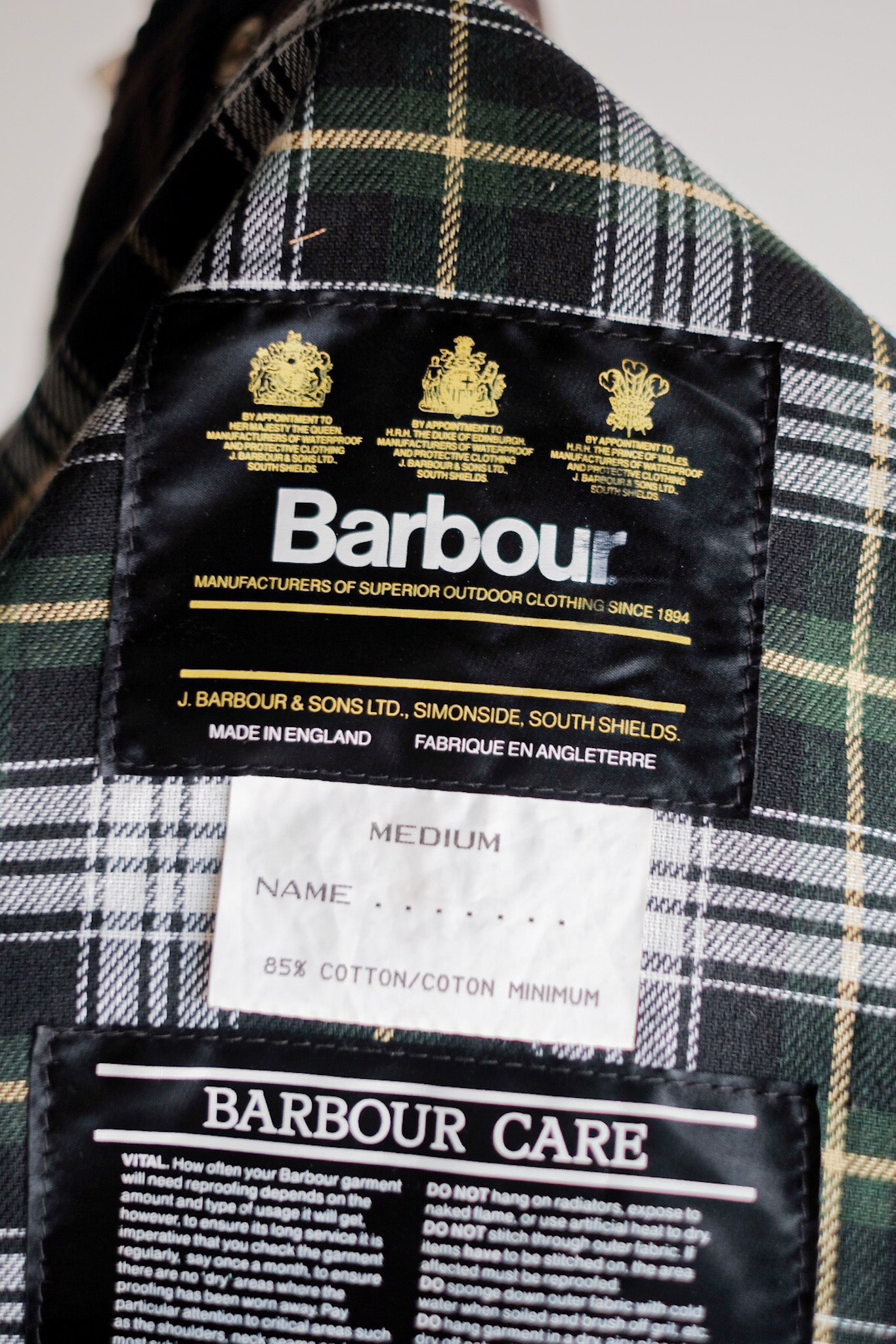 [~ 90 년대] Vintage Barbour "Spey"3 Crest Size.medium "Dead Stock"