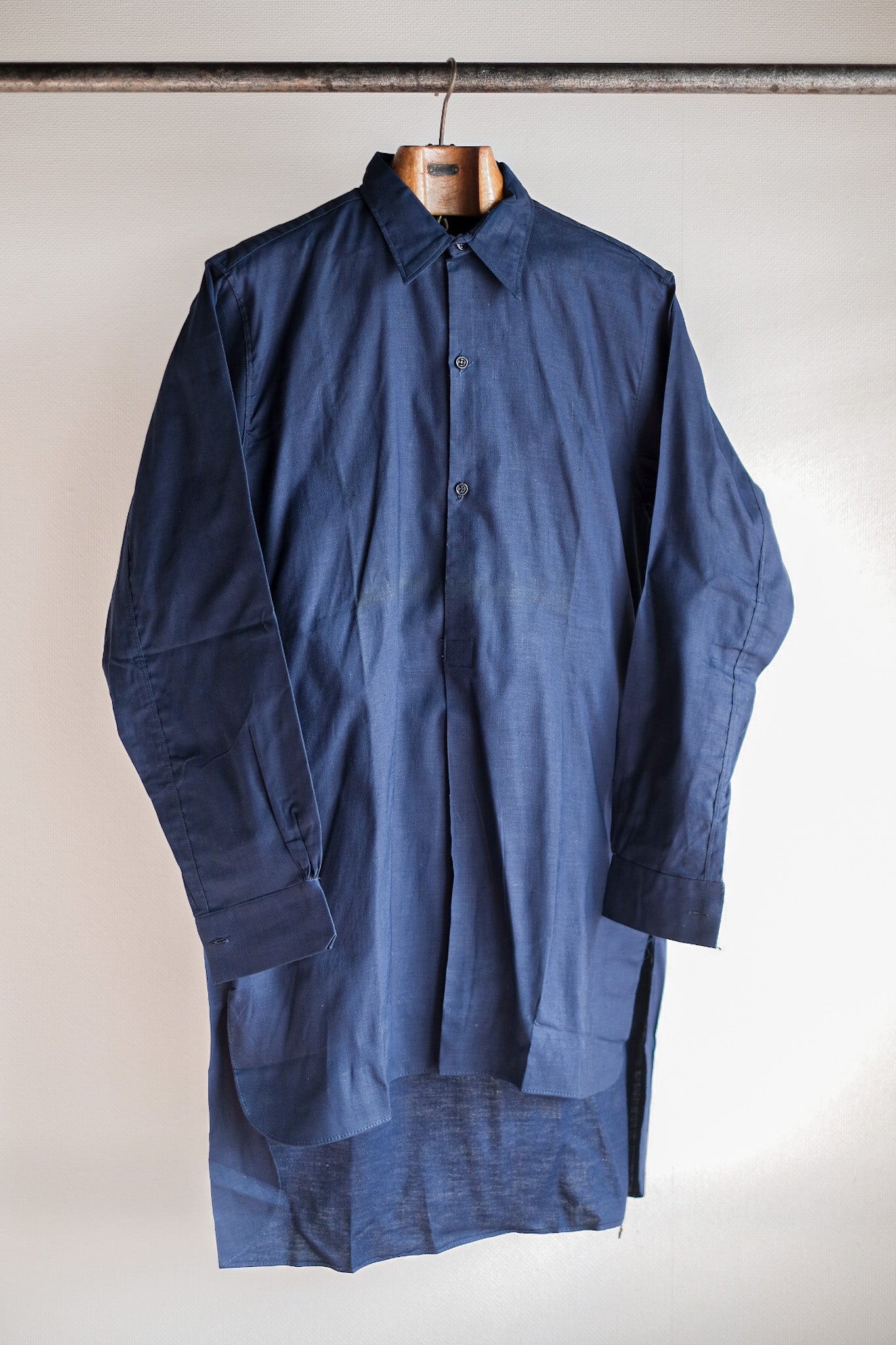 40's】French Vintage Indigo Linen Grandpa Shirt 