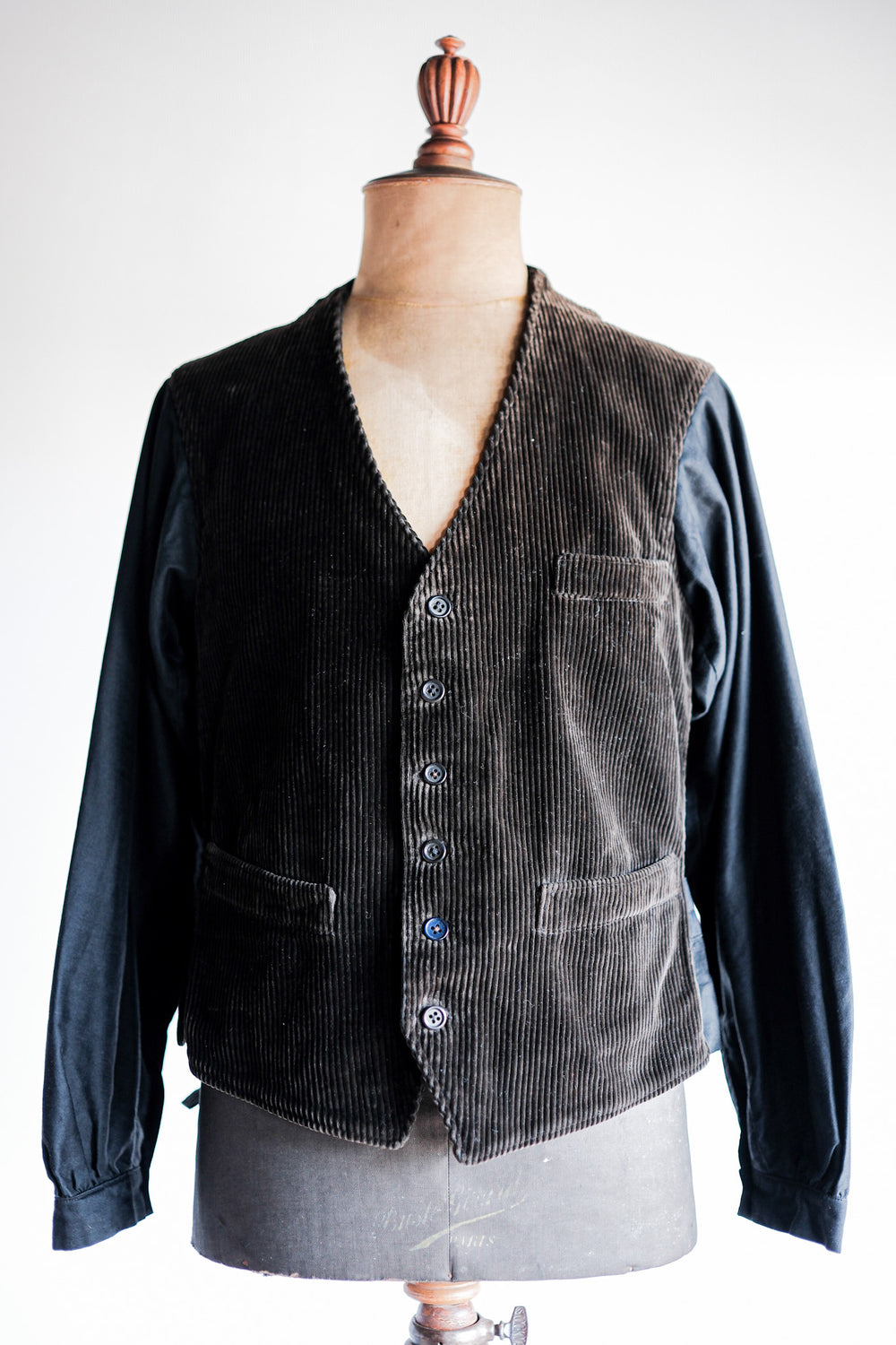 【~30's】French Vintage Brown Corduroy Gilet Jacket