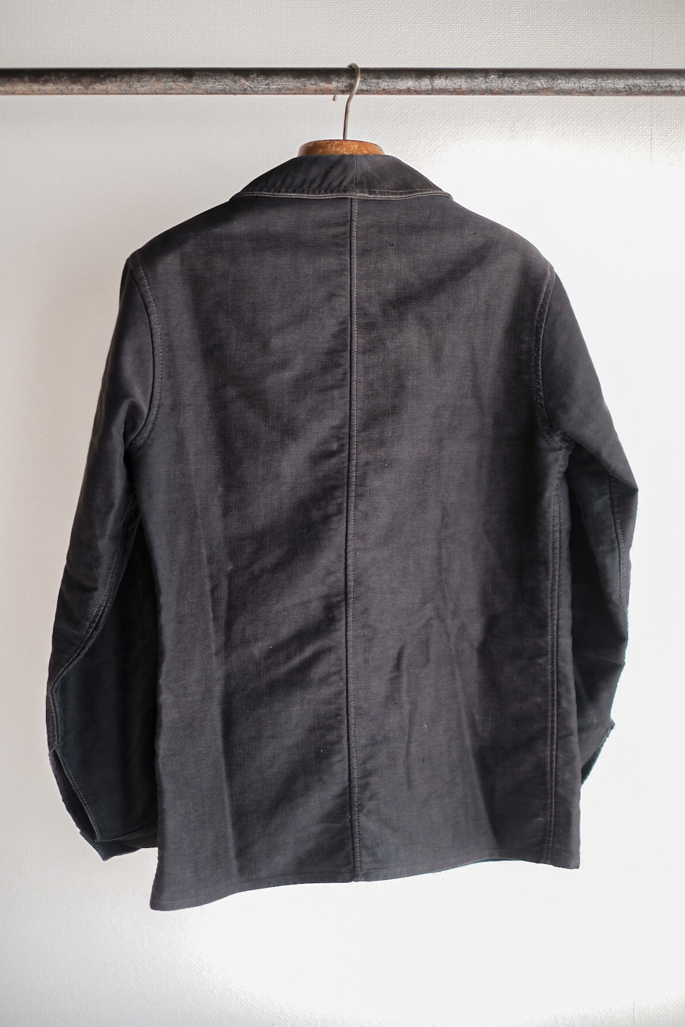 [~ 40's] French Vintage Black Moleskin Work Jacket "Le Mont St. Michel"