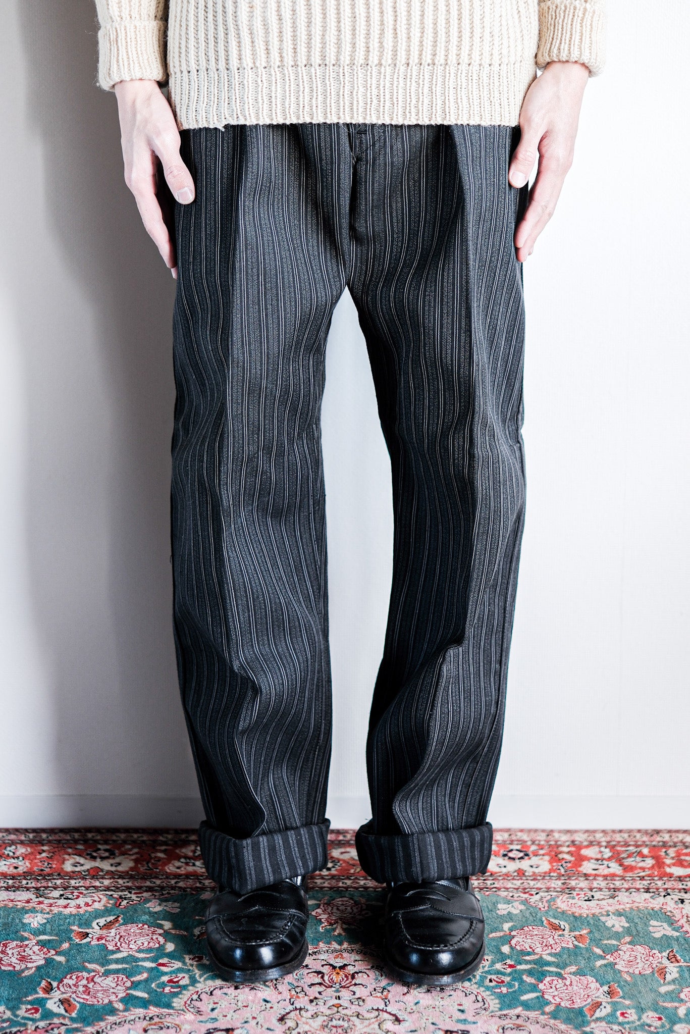 【~50's】French Vintage Cotton Striped Work Pants "CREPIER" "Dead Stock"