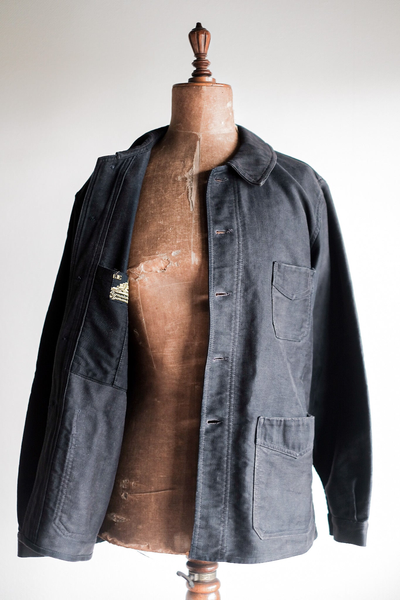 [~ 40's] French Vintage Black Moleskin Work Jacket "Le Mont St. Michel"