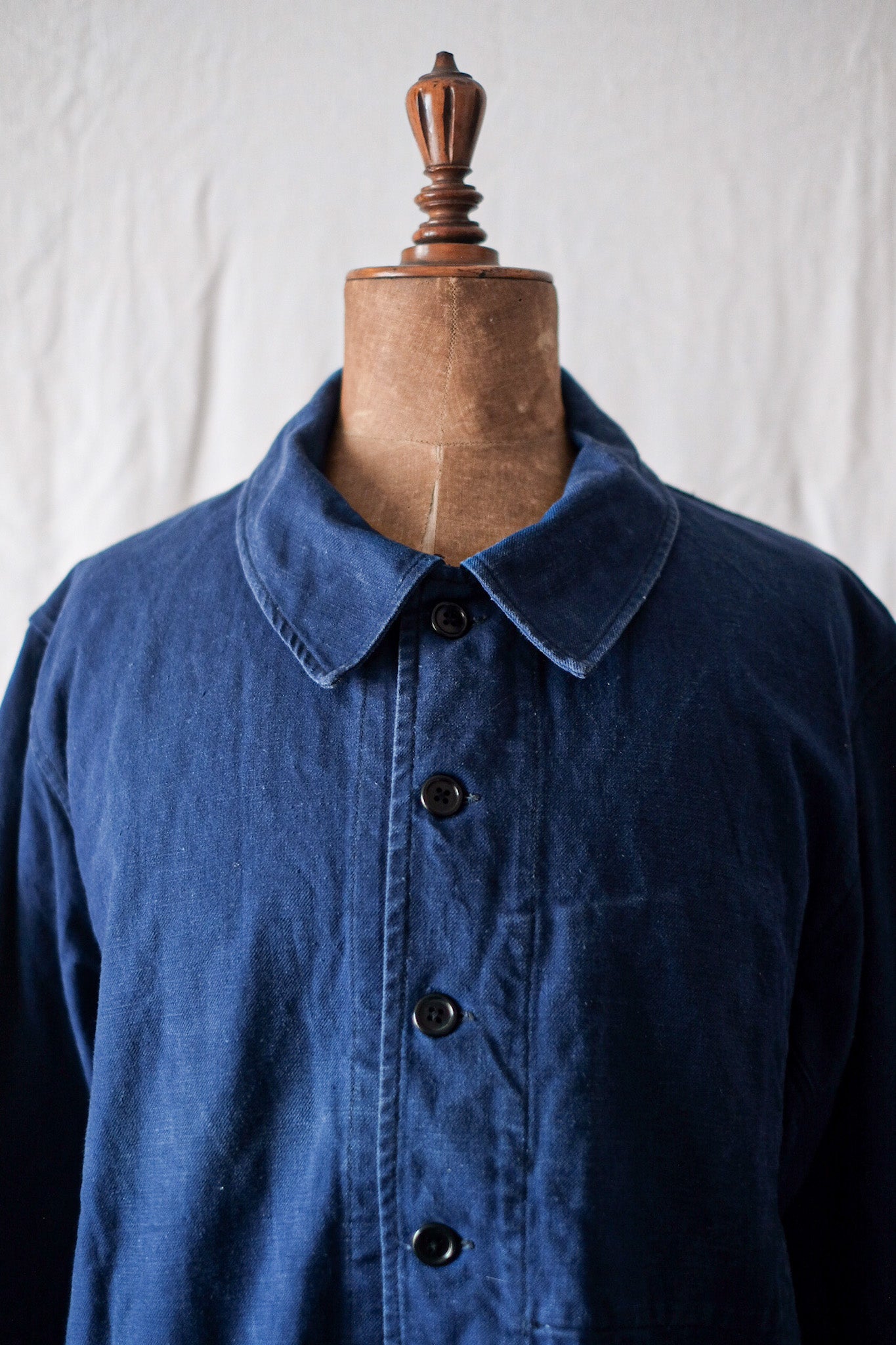 [~ 40 '] 프랑스 빈티지 블루 코튼 트 와일 작업 재킷